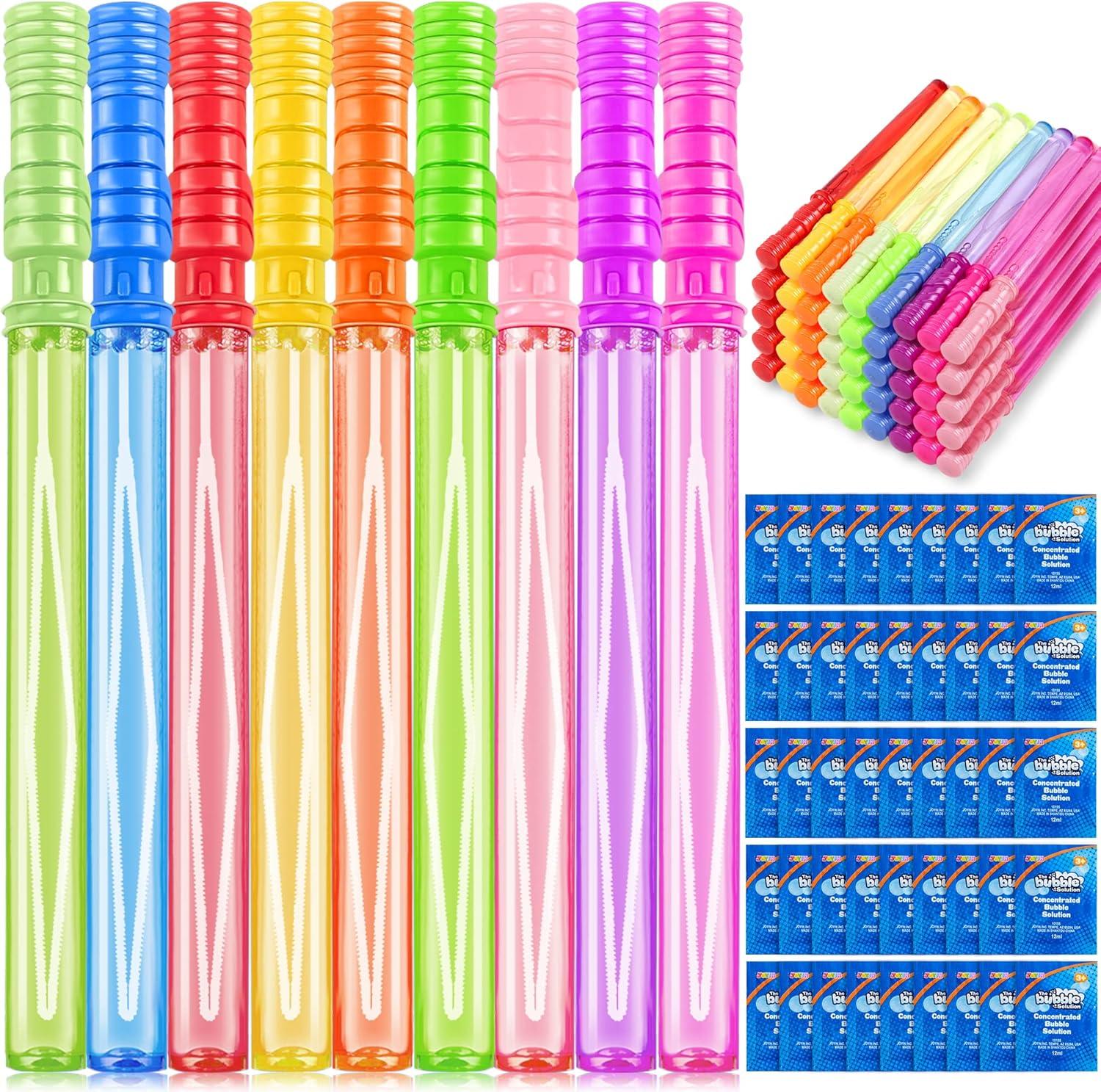 imageJOYIN 45 Packs Big Bubble Wand Set with Concentrated Solution Refills 146 9 Colors Giant Bubble Wands for Summer Toy Party Favors Kids Birthday Pool Indoor and Outdoor Activities