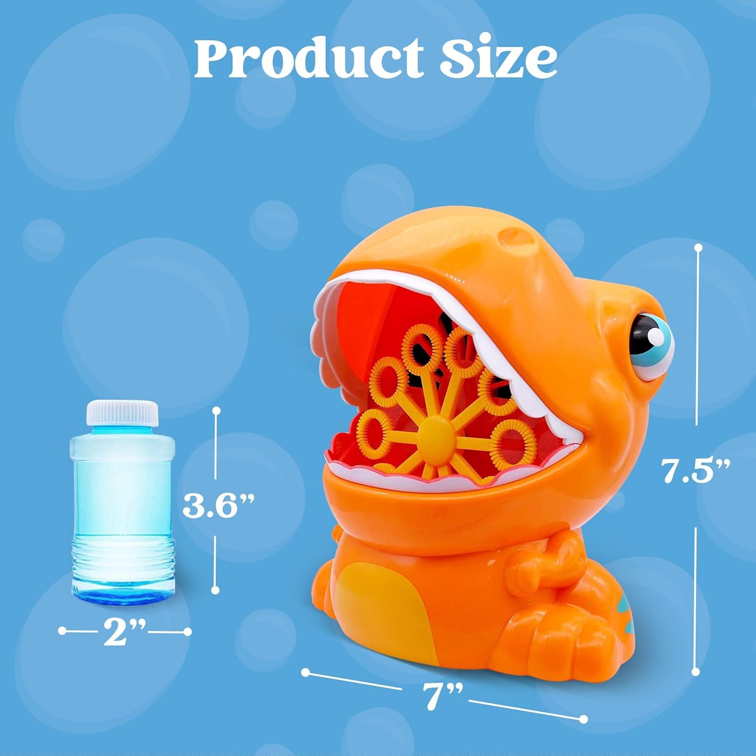 imageJOYIN Dinosaur Bubble Machine Bubble Machine Gun Blower with Solutions for Kids Summer Outdoor Indoor Toy Dinosaur Party Favor Kids Birthday Gift GreenOrange