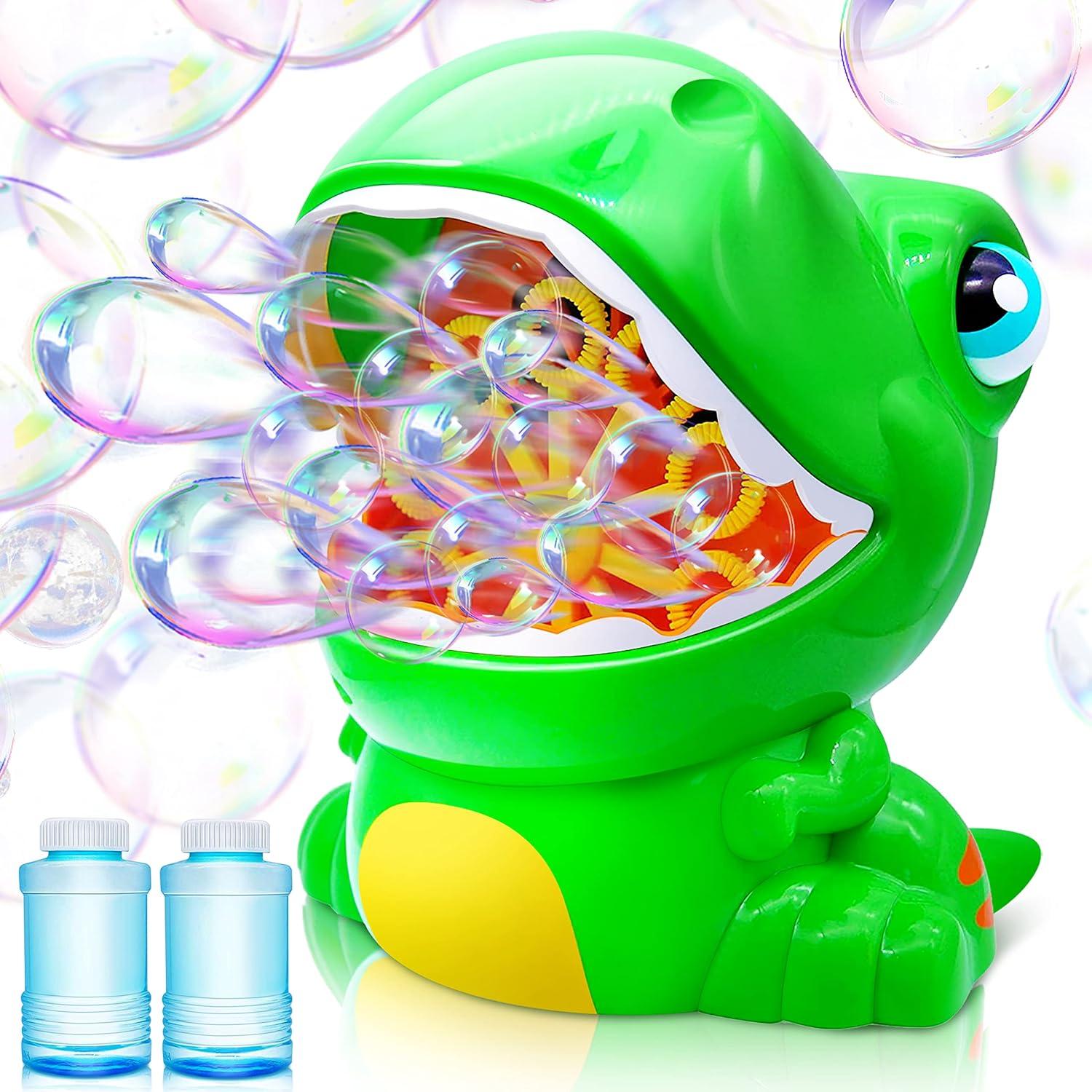 imageJOYIN Dinosaur Bubble Machine Bubble Machine Gun Blower with Solutions for Kids Summer Outdoor Indoor Toy Dinosaur Party Favor Kids Birthday Gift GreenGreen
