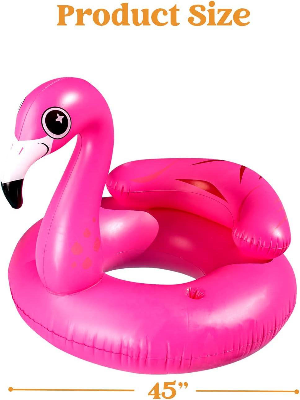 imageJOYIN Inflatable Flamingo Tube Pool Float Fun Beach Floaties Swim Party Toys Summer Pool Raft Lounge for Adults amp Kids with 2 Cup Holders and Head Rest