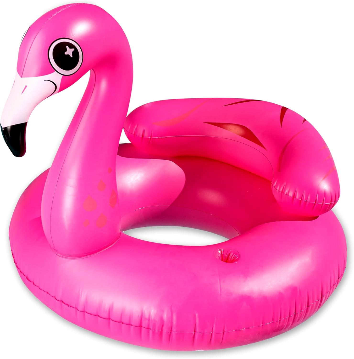 imageJOYIN Inflatable Flamingo Tube Pool Float Fun Beach Floaties Swim Party Toys Summer Pool Raft Lounge for Adults amp Kids with 2 Cup Holders and Head Rest