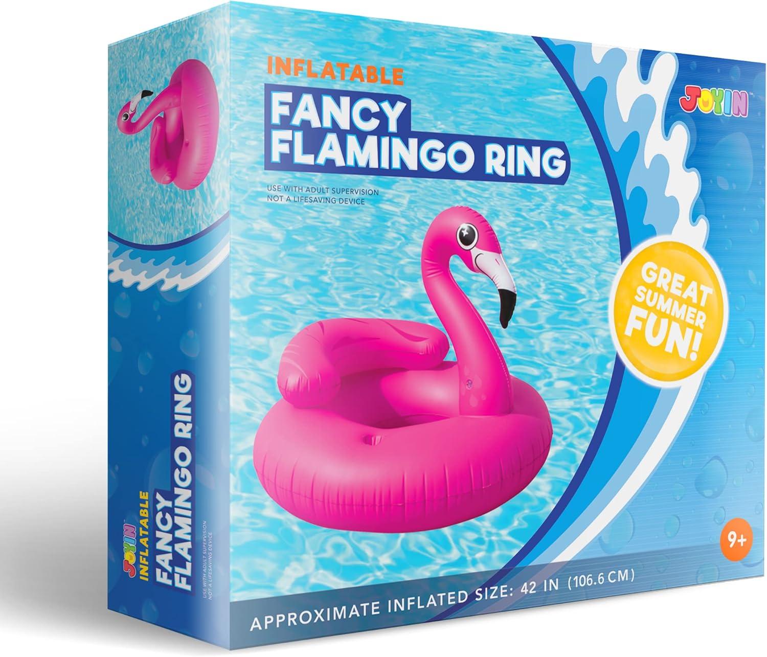 imageJOYIN Inflatable Flamingo Tube Pool Float Fun Beach Floaties Swim Party Toys Summer Pool Raft Lounge for Adults amp Kids with 2 Cup Holders and Head Rest