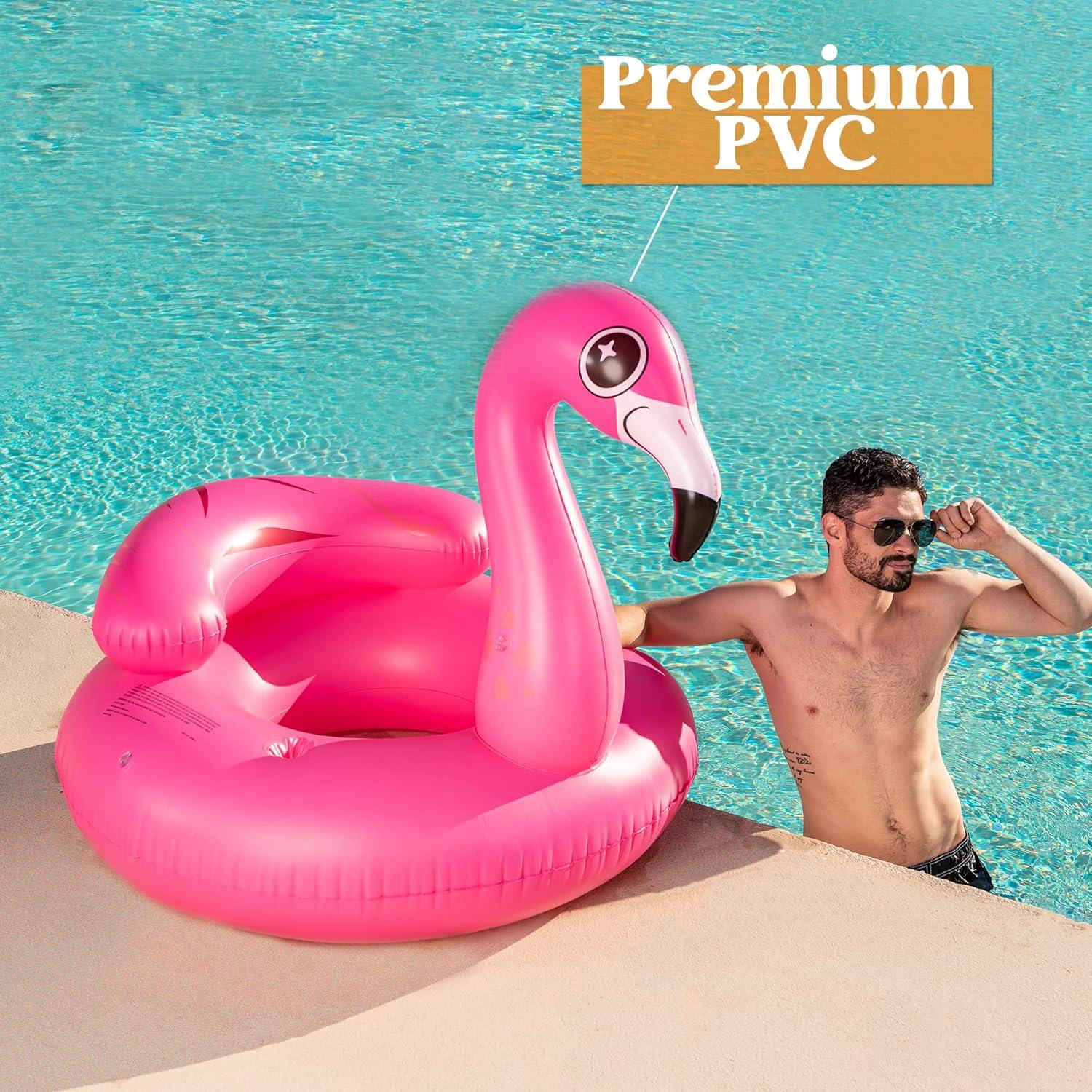 imageJOYIN Inflatable Flamingo Tube Pool Float Fun Beach Floaties Swim Party Toys Summer Pool Raft Lounge for Adults amp Kids with 2 Cup Holders and Head Rest