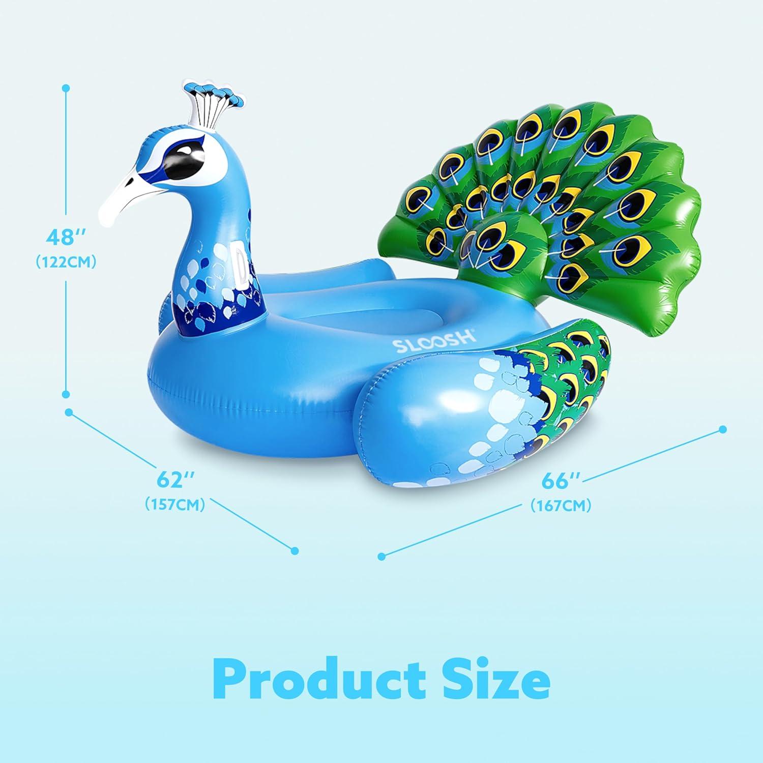 imageJOYIN Inflatable Peacock Pool Float Giant Peacock Fun Beach Floaties Pool Party Decorations Adult Size Inflatable Animal Summer Swim Pool Raft Lounge for AdultsBlue Peacock
