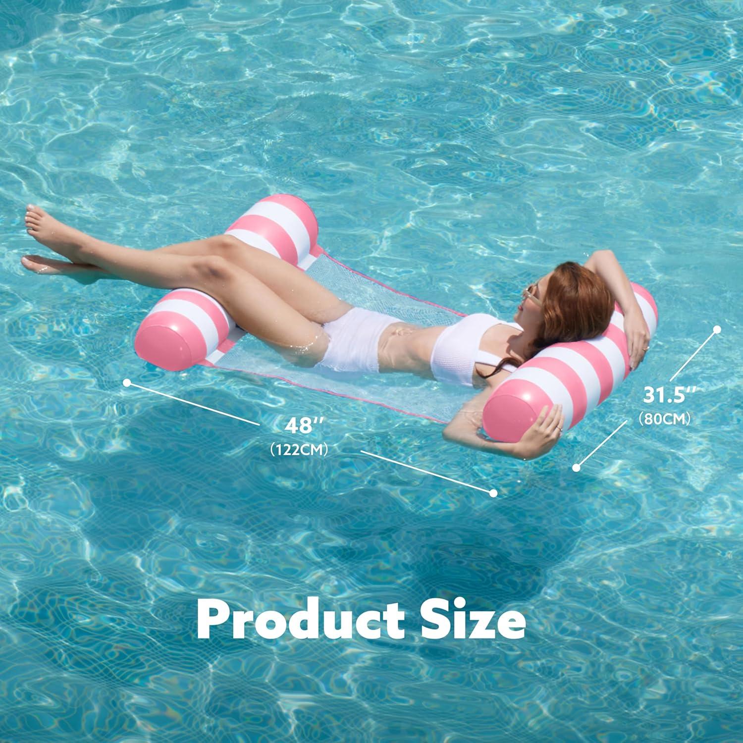 imageSLOOSH 2 Packs Hammock Pool Floats Adults 4in1 MultiPurpose Inflatable Pool Floats PVC Water Hammock Lounge FloatiesStripAquablue Pink
