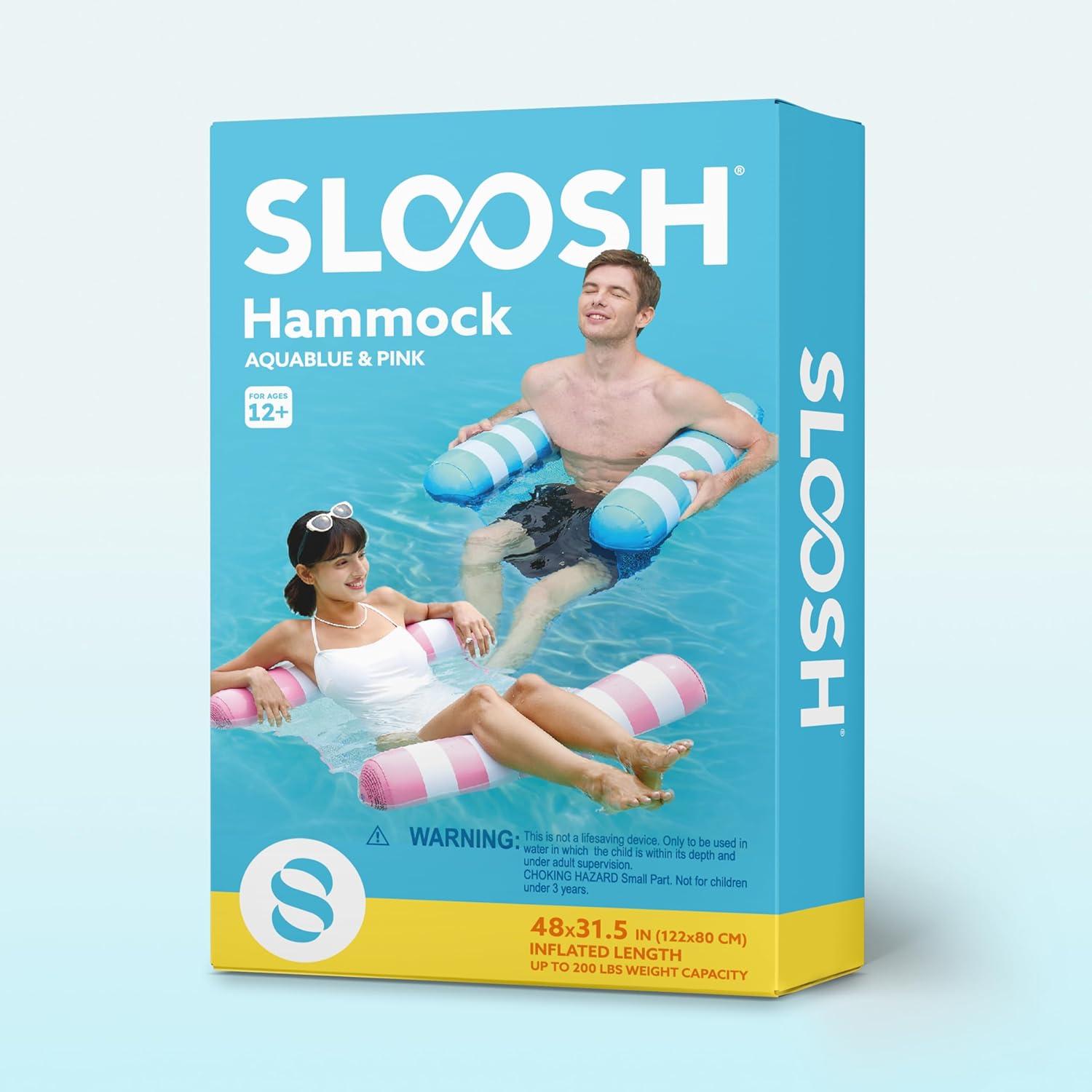 imageSLOOSH 2 Packs Hammock Pool Floats Adults 4in1 MultiPurpose Inflatable Pool Floats PVC Water Hammock Lounge FloatiesStripAquablue Pink