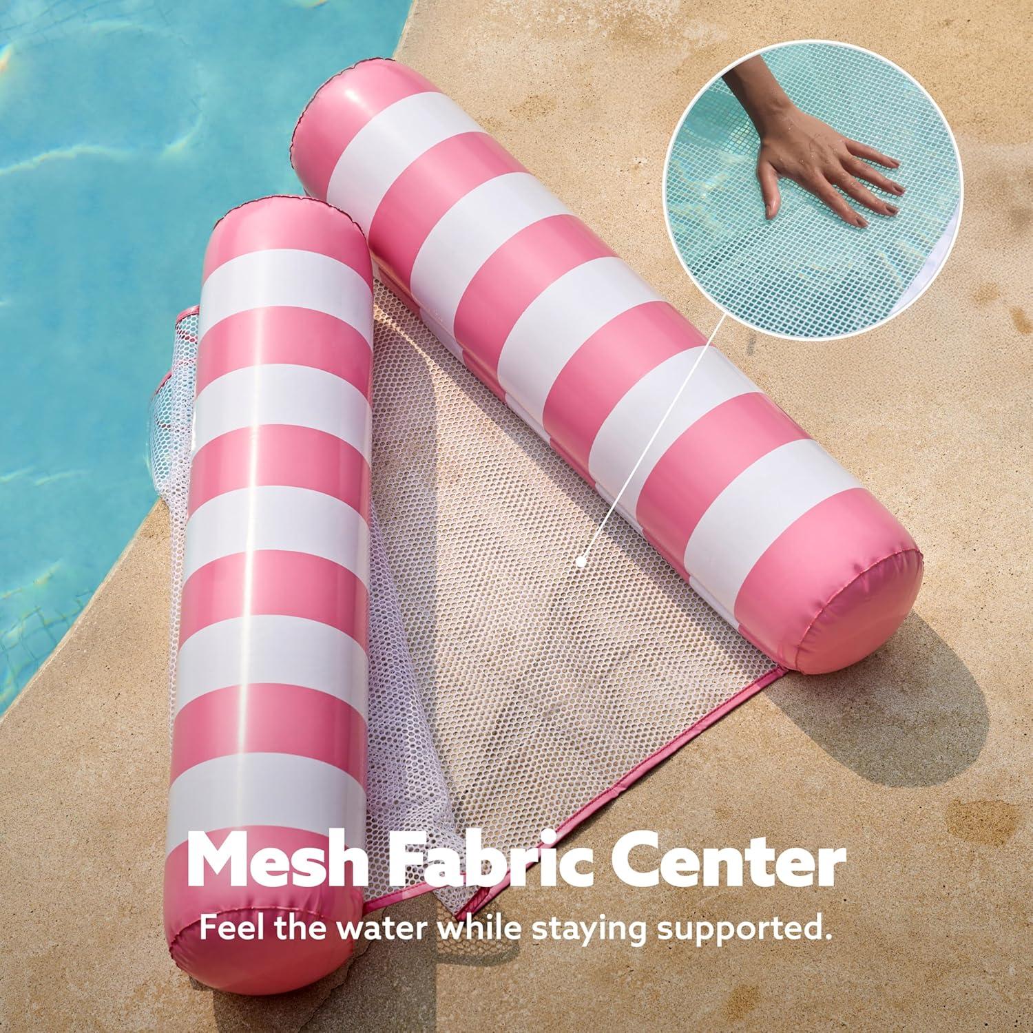 imageSLOOSH 2 Packs Hammock Pool Floats Adults 4in1 MultiPurpose Inflatable Pool Floats PVC Water Hammock Lounge FloatiesStripAquablue Pink