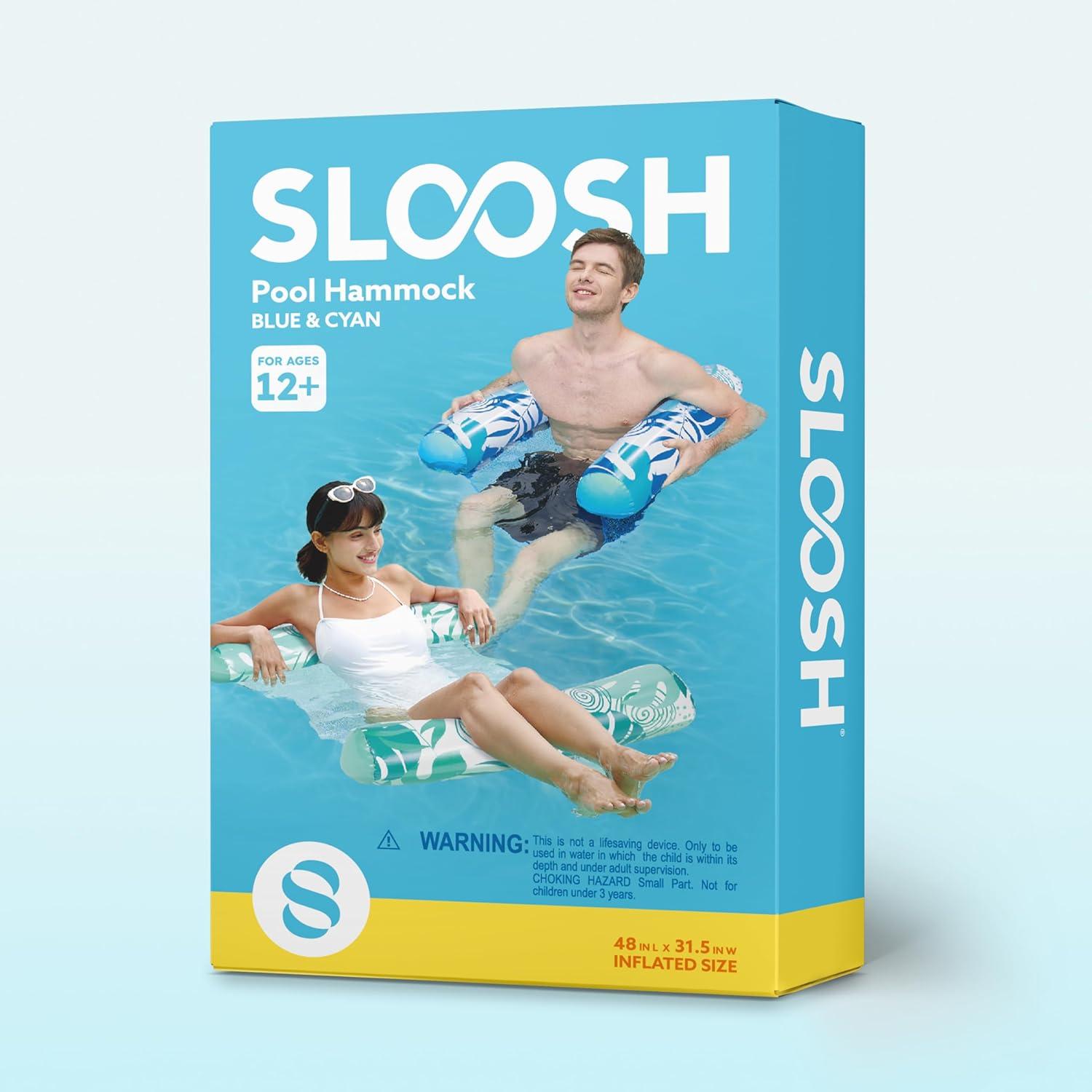 imageSLOOSH 2 Packs Hammock Pool Floats Adults 4in1 MultiPurpose Inflatable Pool Floats PVC Water Hammock Lounge FloatiesTropical LeavesBlue Cyan