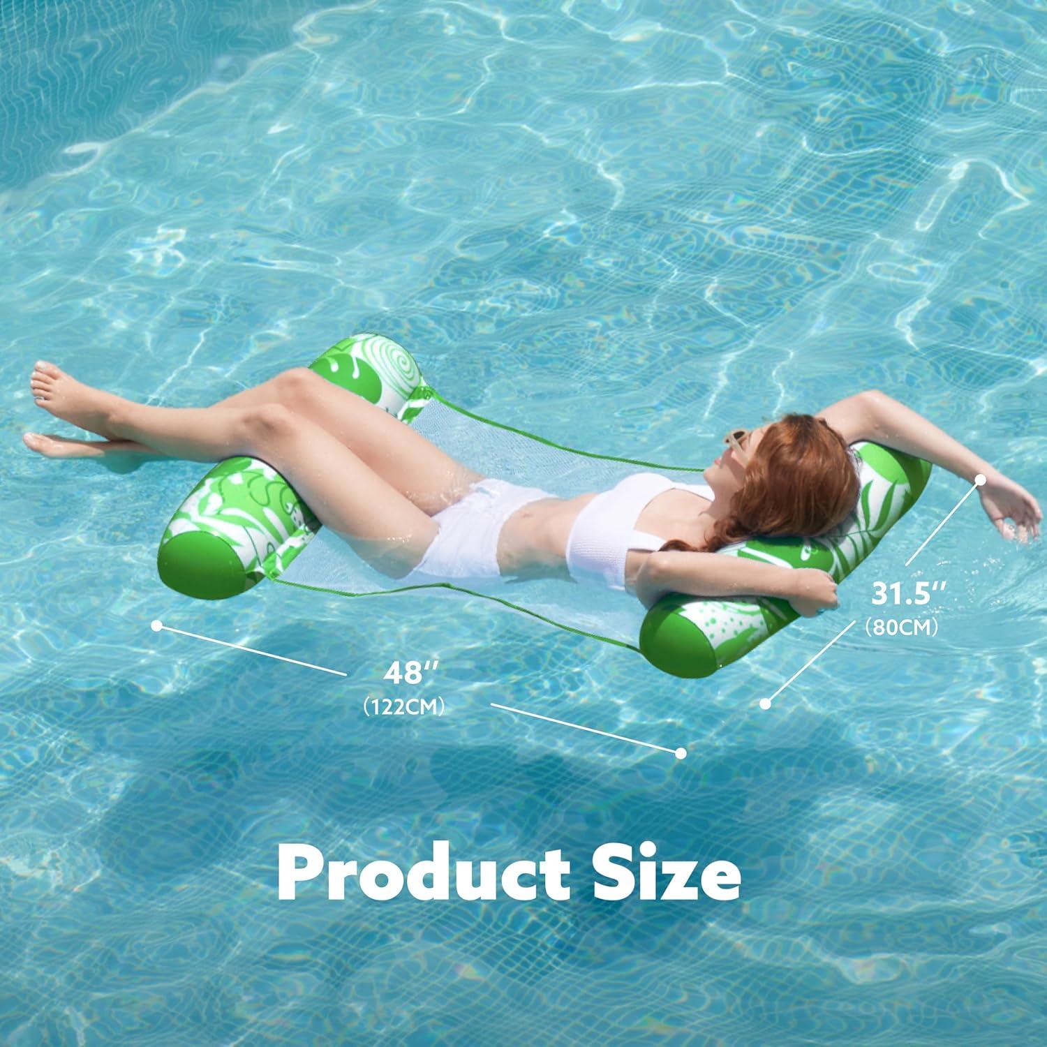 imageSLOOSH 2 Packs Hammock Pool Floats Adults 4in1 MultiPurpose Inflatable Pool Floats PVC Water Hammock Lounge FloatiesTropical LeavesBlue Green