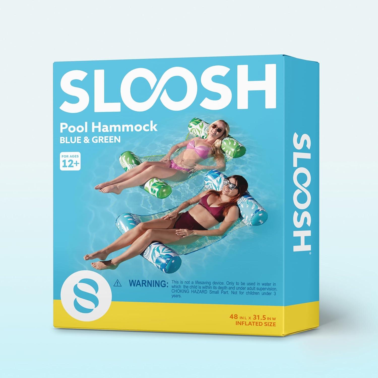 imageSLOOSH 2 Packs Hammock Pool Floats Adults 4in1 MultiPurpose Inflatable Pool Floats PVC Water Hammock Lounge FloatiesTropical LeavesBlue Green