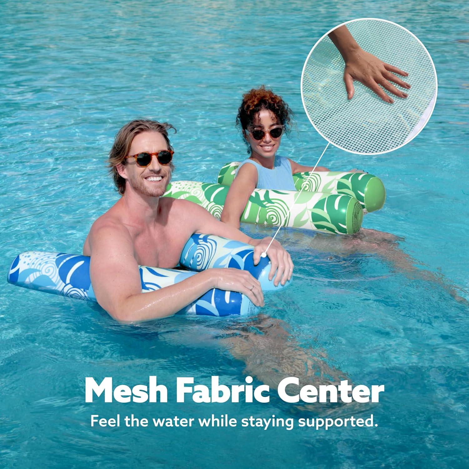 imageSLOOSH 2 Packs Hammock Pool Floats Adults 4in1 MultiPurpose Inflatable Pool Floats PVC Water Hammock Lounge FloatiesTropical LeavesBlue Green