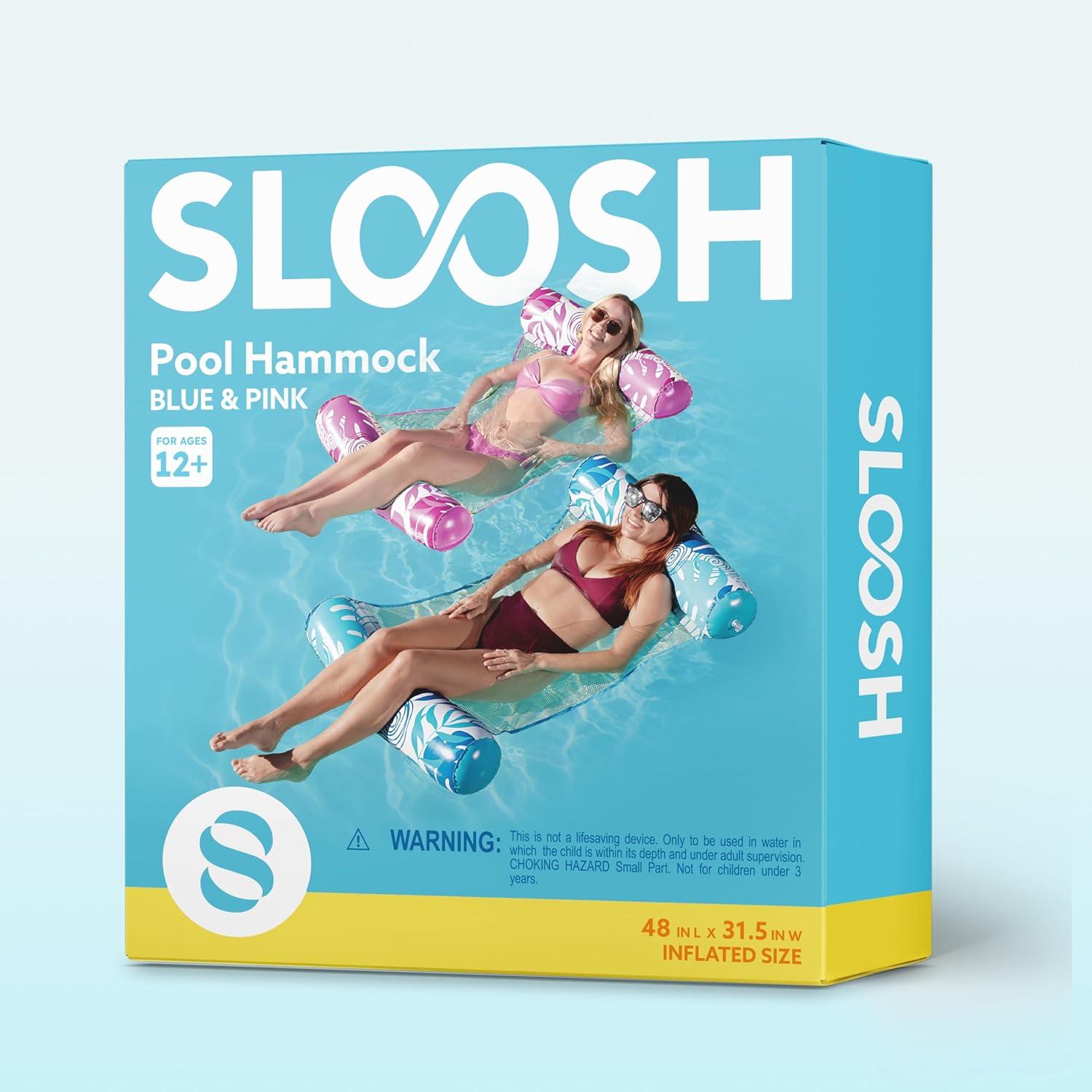 imageSLOOSH 2 Packs Hammock Pool Floats Adults 4in1 MultiPurpose Inflatable Pool Floats PVC Water Hammock Lounge FloatiesTropical LeavesBlue Pink