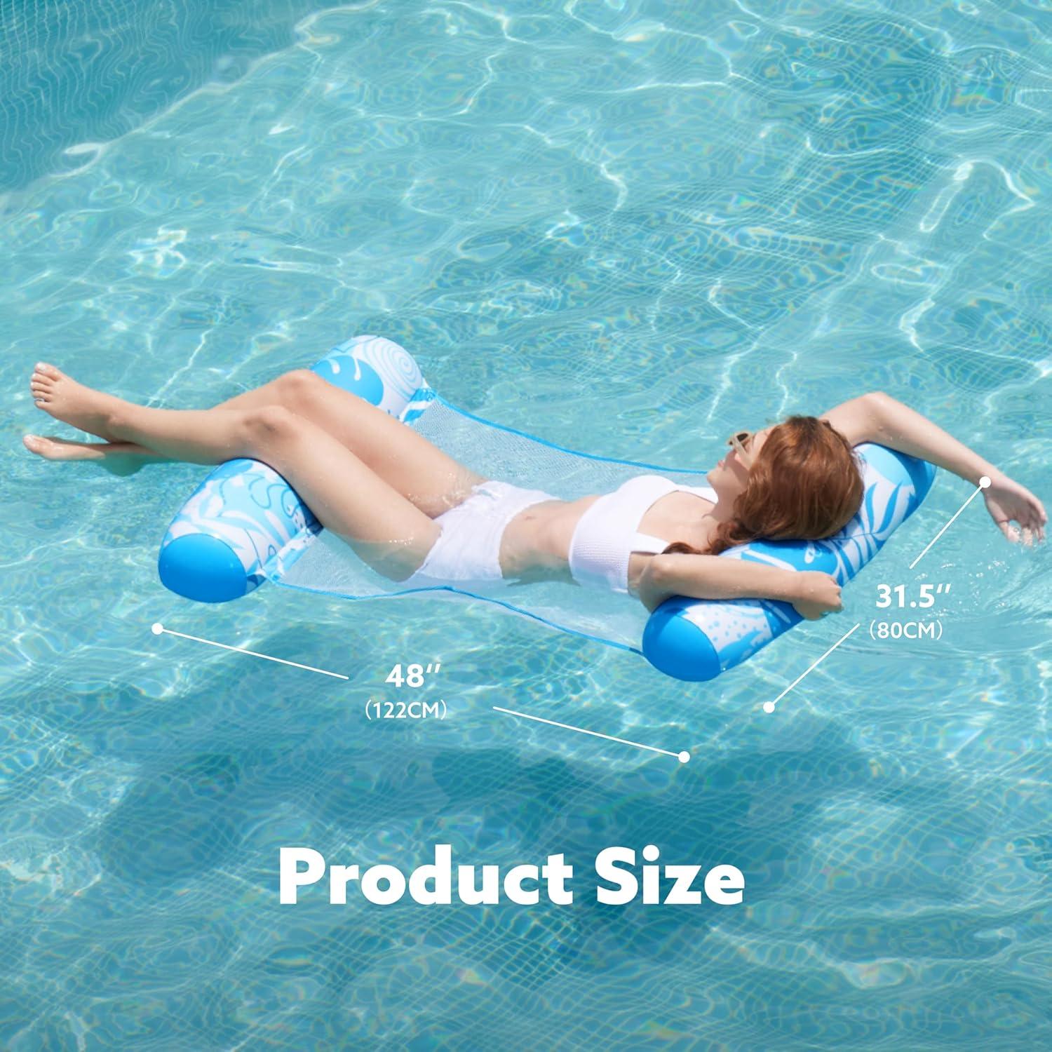 imageSLOOSH 2 Packs Hammock Pool Floats Adults 4in1 MultiPurpose Inflatable Pool Floats PVC Water Hammock Lounge FloatiesTropical LeavesBlue Pink