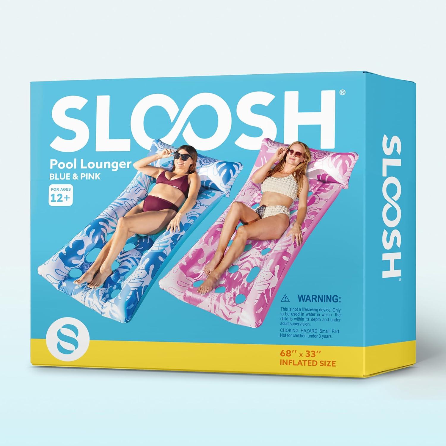 imageSLOOSH 2Pack Inflatable Pool Floats Mat XL Pool Floaties Adults Size with Headrest Sun Tanning Raft Lake Beach Swimming Pool Party Toys Floating Lounge Above Water Keep CoolBluePink