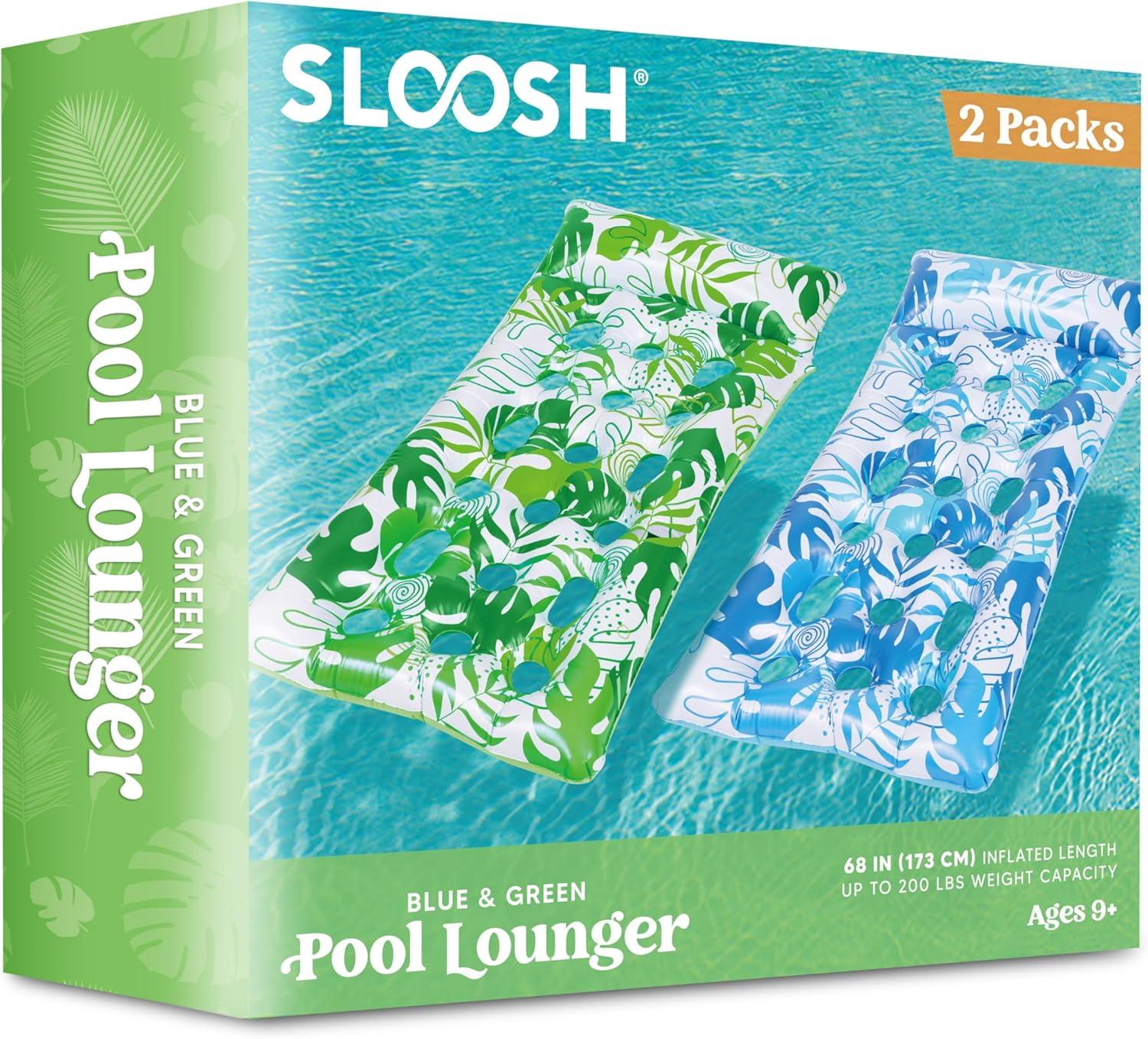 imageSLOOSH 2Pack Inflatable Pool Floats Mat XL Pool Floaties Adults Size with Headrest Sun Tanning Raft Lake Beach Swimming Pool Party Toys Floating Lounge Above Water Keep CoolBlueGreen