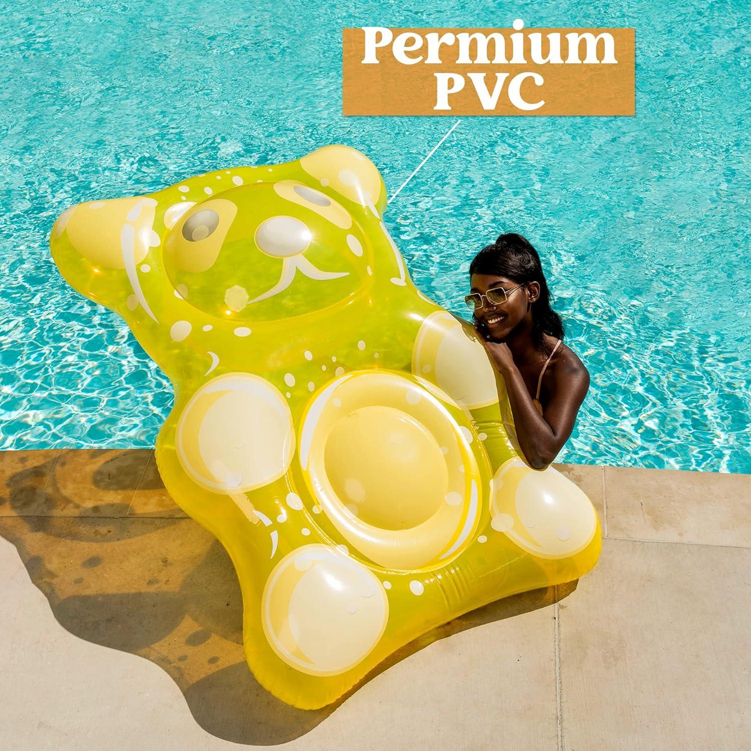 imageSLOOSH 60 Inflatable Gummy Bear Pool Floats Fun Floaties Swimming Pool Float Toys Party Decorations Beach Vacation Essentials Lounge Water Raft Cute Birthday Party Decor