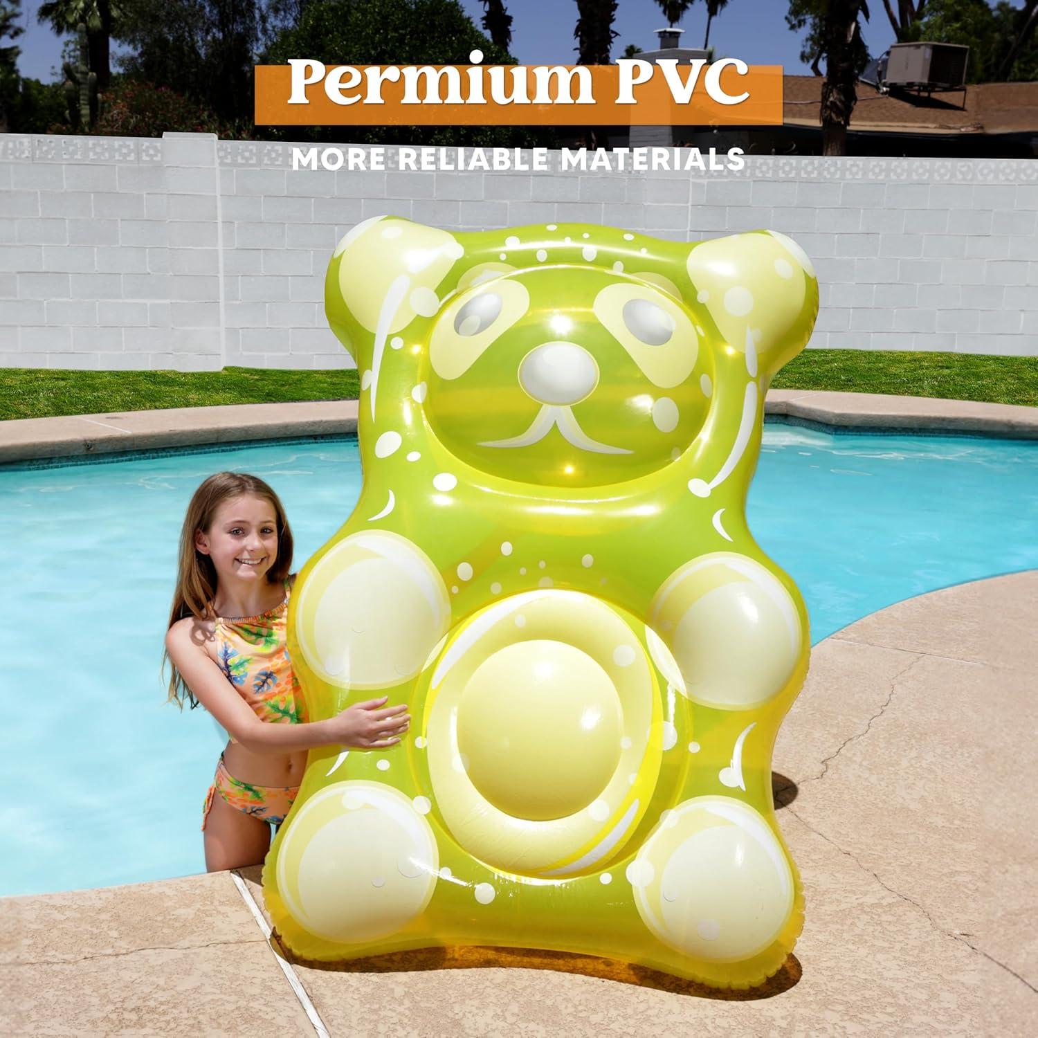 imageSLOOSH 60 Inflatable Gummy Bear Pool Floats Fun Floaties Swimming Pool Float Toys Party Decorations Beach Vacation Essentials Lounge Water Raft Cute Birthday Party Decor