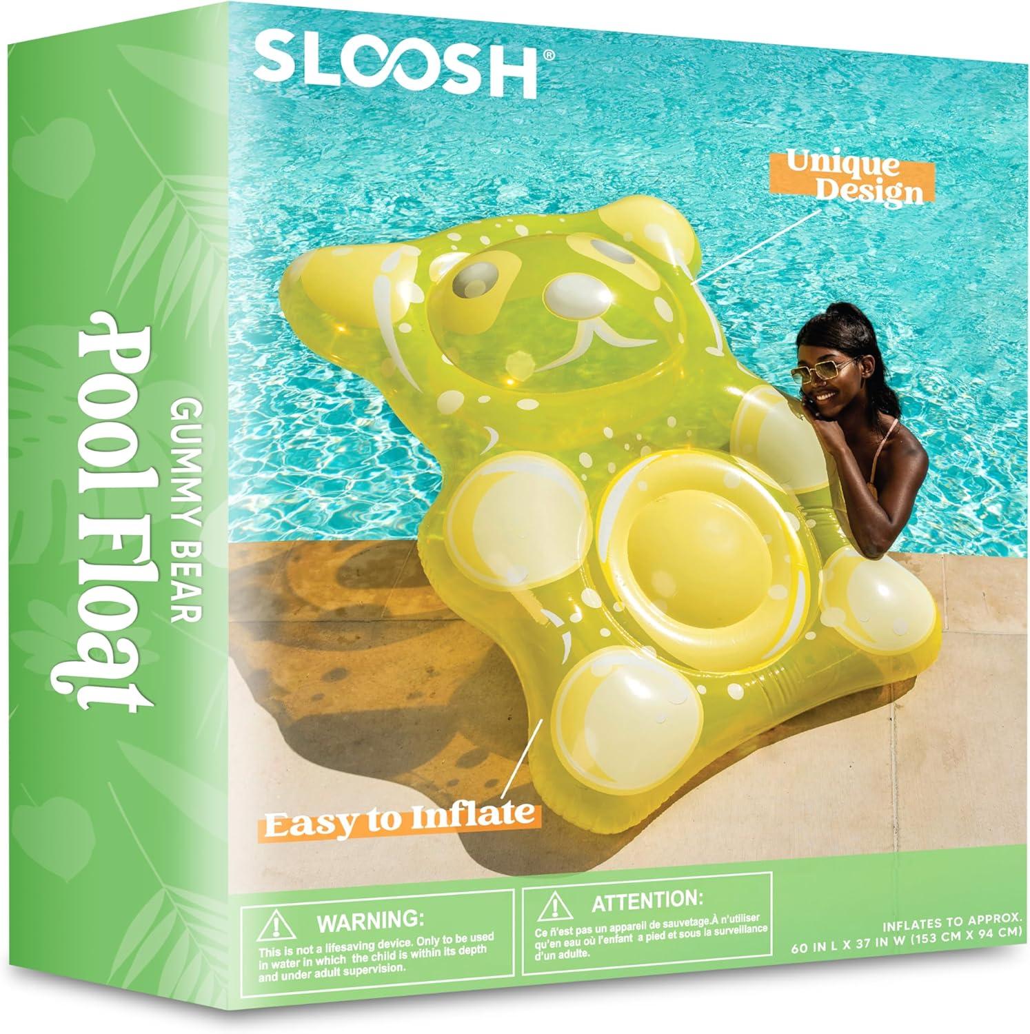 imageSLOOSH 60 Inflatable Gummy Bear Pool Floats Fun Floaties Swimming Pool Float Toys Party Decorations Beach Vacation Essentials Lounge Water Raft Cute Birthday Party Decor