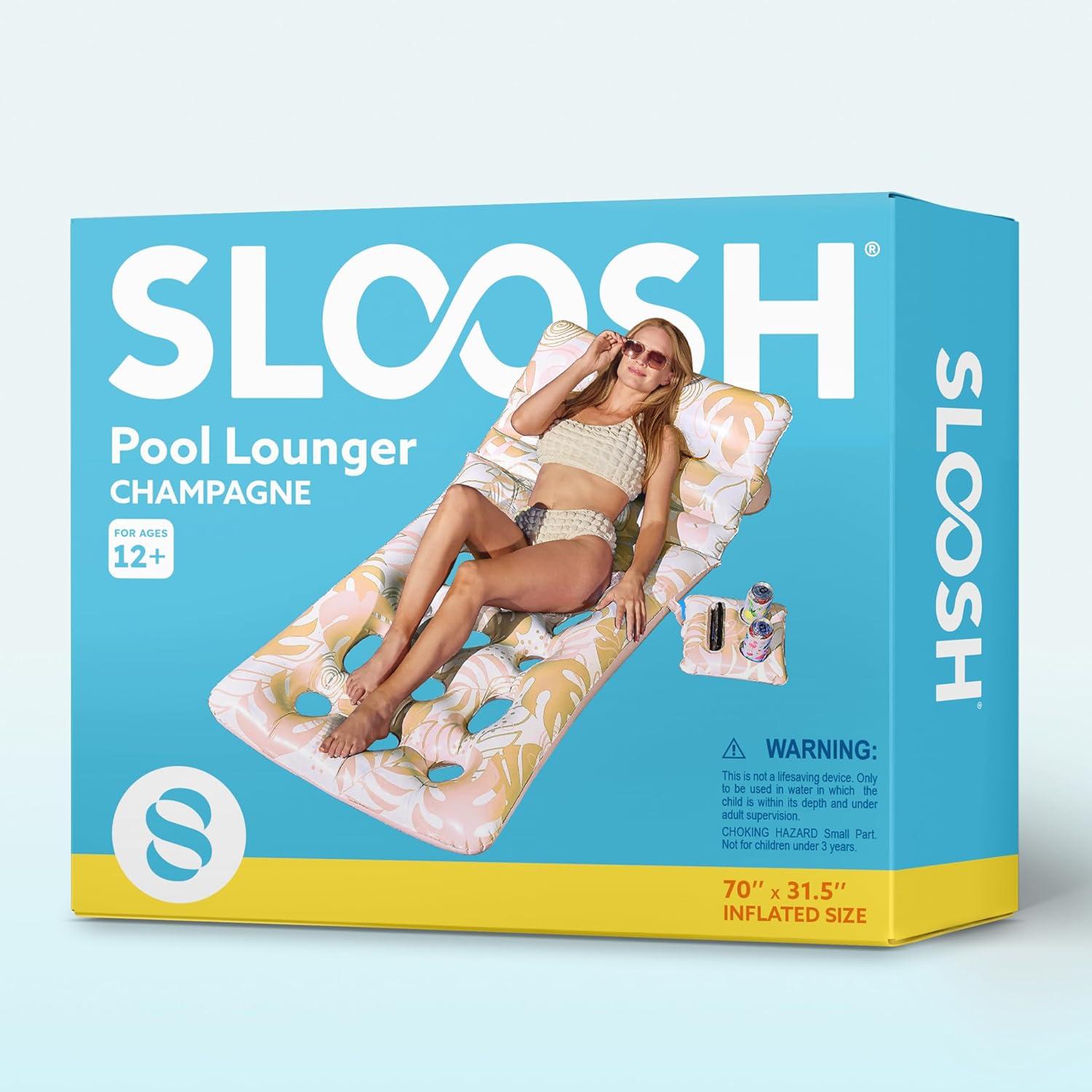 imageSLOOSH Adjustable Backrest Pool Floats Tropical Leaves Pool Lounger Floaties Adults with Cup Holders Inflatable Tanning Float Rafts Chair Beach Lake Lounge Floating Above Water Keep Cool PinkChampagne