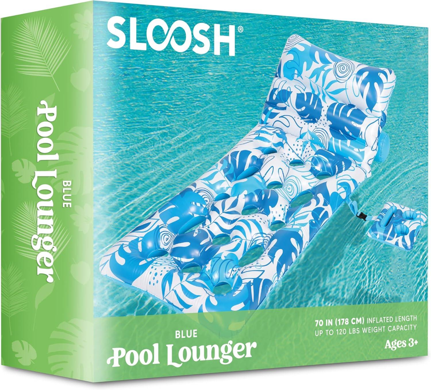 imageSLOOSH Adjustable Backrest Pool Floats Tropical Leaves Pool Lounger Floaties Adults with Cup Holders Inflatable Tanning Float Rafts Chair Beach Lake Lounge Floating Above Water Keep Cool PinkBlue