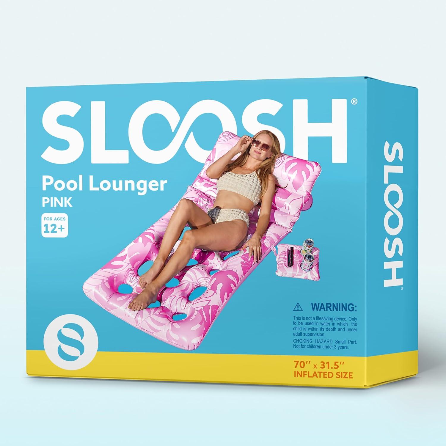 imageSLOOSH Adjustable Backrest Pool Floats Tropical Leaves Pool Lounger Floaties Adults with Cup Holders Inflatable Tanning Float Rafts Chair Beach Lake Lounge Floating Above Water Keep Cool PinkPink