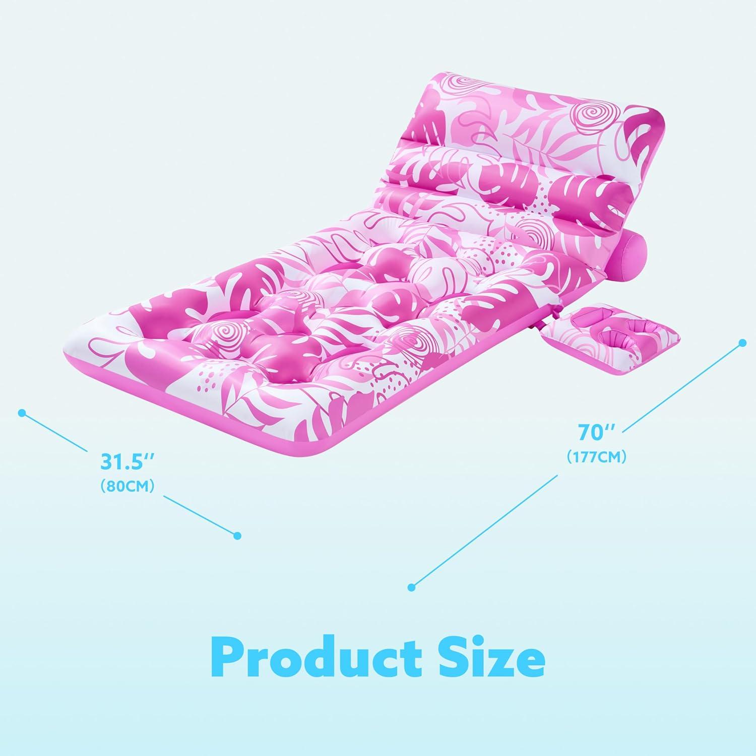 imageSLOOSH Adjustable Backrest Pool Floats Tropical Leaves Pool Lounger Floaties Adults with Cup Holders Inflatable Tanning Float Rafts Chair Beach Lake Lounge Floating Above Water Keep Cool PinkPink
