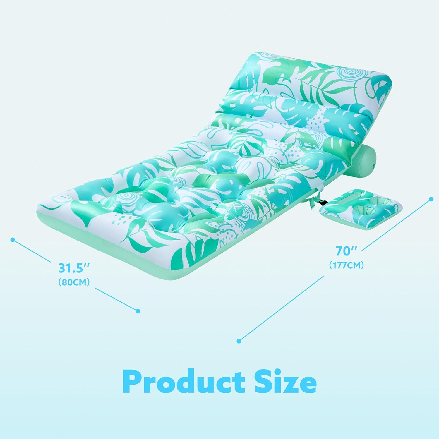 imageSLOOSH Adjustable Backrest Pool Floats Tropical Leaves Pool Lounger Floaties Adults with Cup Holders Inflatable Tanning Float Rafts Chair Beach Lake Lounge Floating Above Water Keep Cool PinkCyan