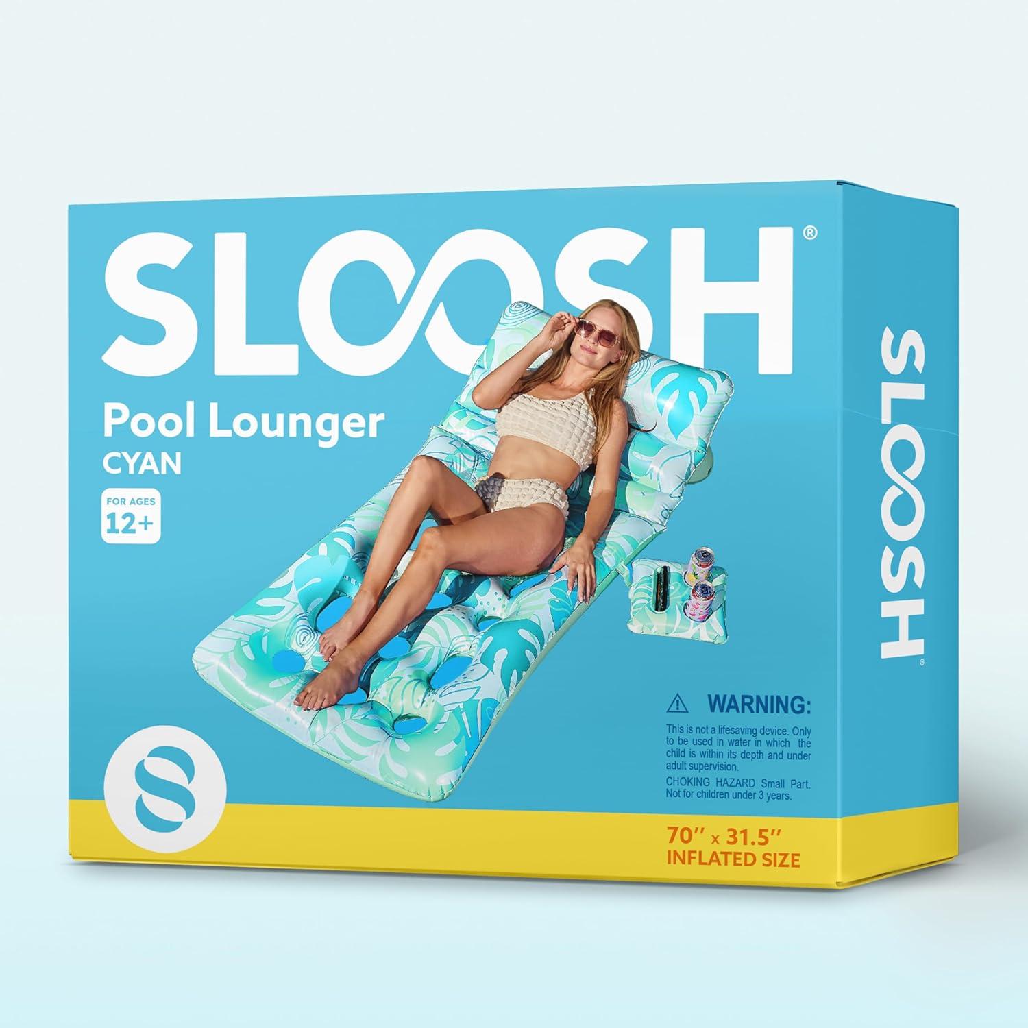 imageSLOOSH Adjustable Backrest Pool Floats Tropical Leaves Pool Lounger Floaties Adults with Cup Holders Inflatable Tanning Float Rafts Chair Beach Lake Lounge Floating Above Water Keep Cool PinkCyan
