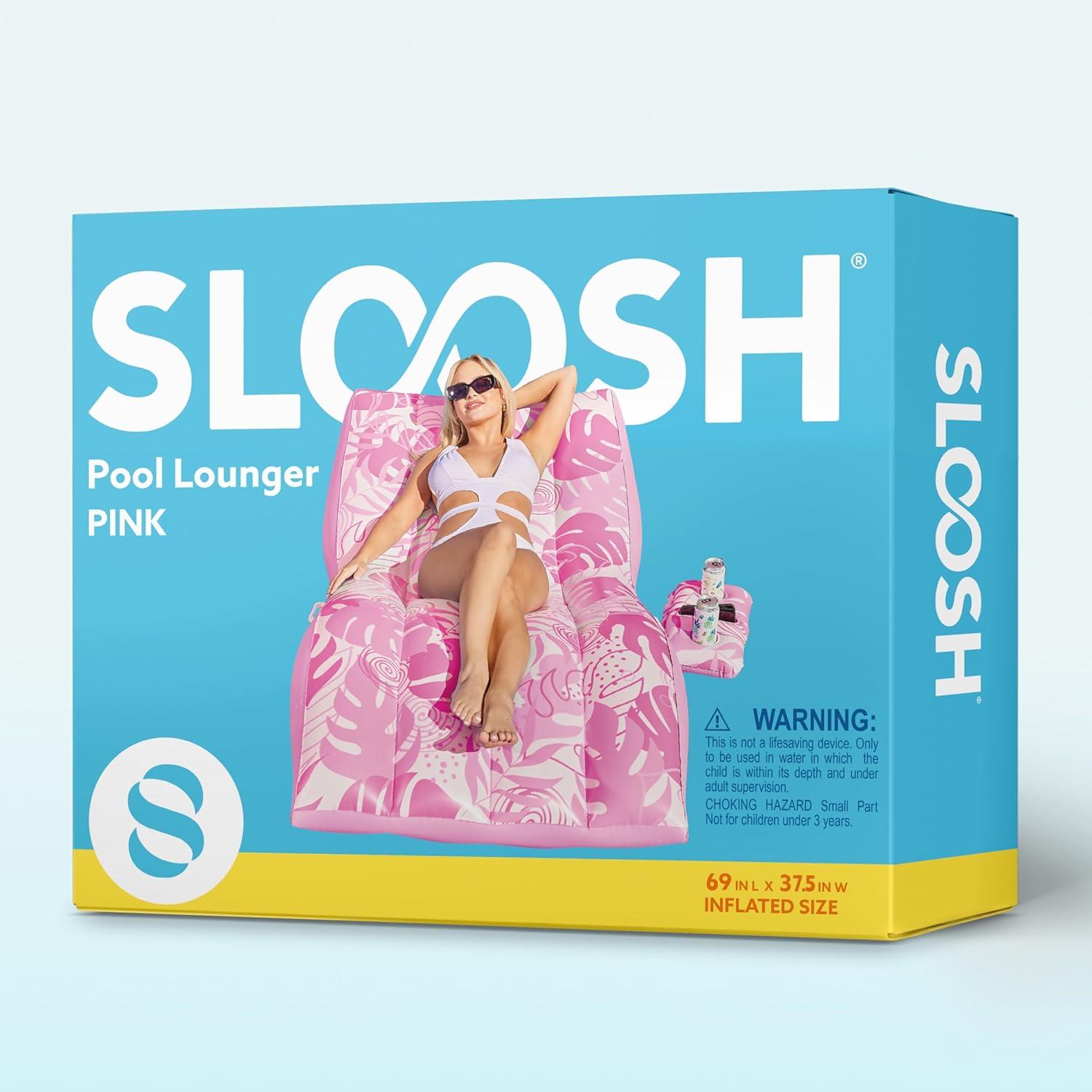 imageSLOOSH Inflatable Pool Floats Adult Extreme Comfort Pool Lounge Chair with Detachable Cup Holder Heavy Duty Lounger Floating Recliner Blow Up Floaties Water Floaty Lake Beach Tanning FloatPink