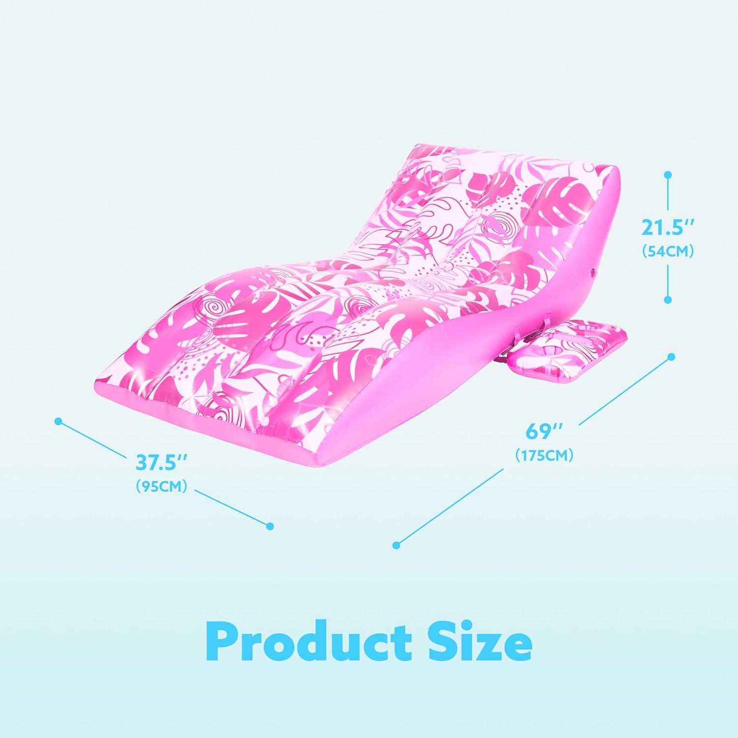 imageSLOOSH Inflatable Pool Floats Adult Extreme Comfort Pool Lounge Chair with Detachable Cup Holder Heavy Duty Lounger Floating Recliner Blow Up Floaties Water Floaty Lake Beach Tanning FloatPink