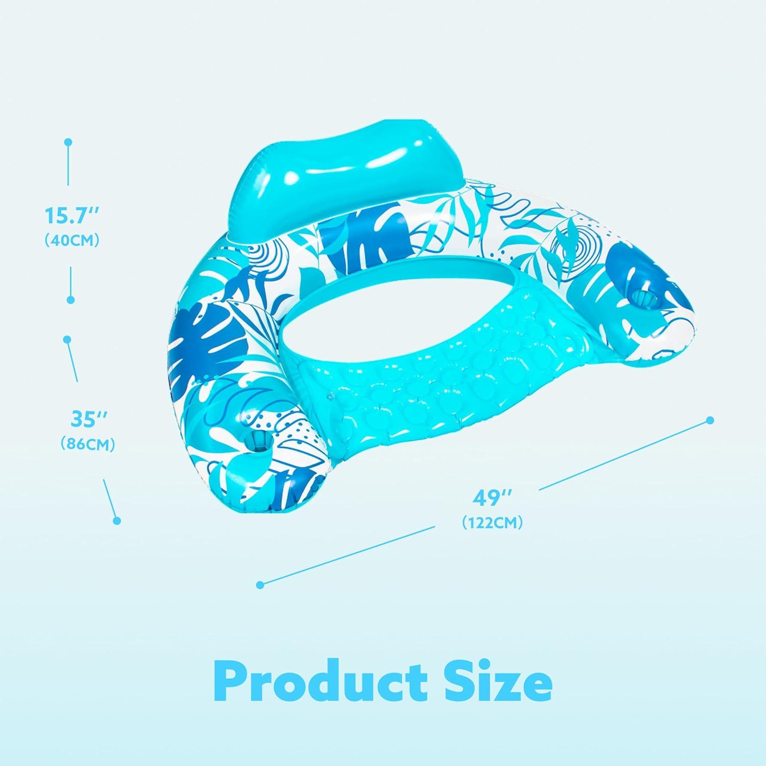 imageSLOOSH Inflatable Pool Floats Adult2 Pack Pool Chairs with Cup HoldersBlow up Floats ChairHammock Noodle Mat for Relaxing Summer Water Fun Swimming Party BeachLeaves Design Blue Champagne