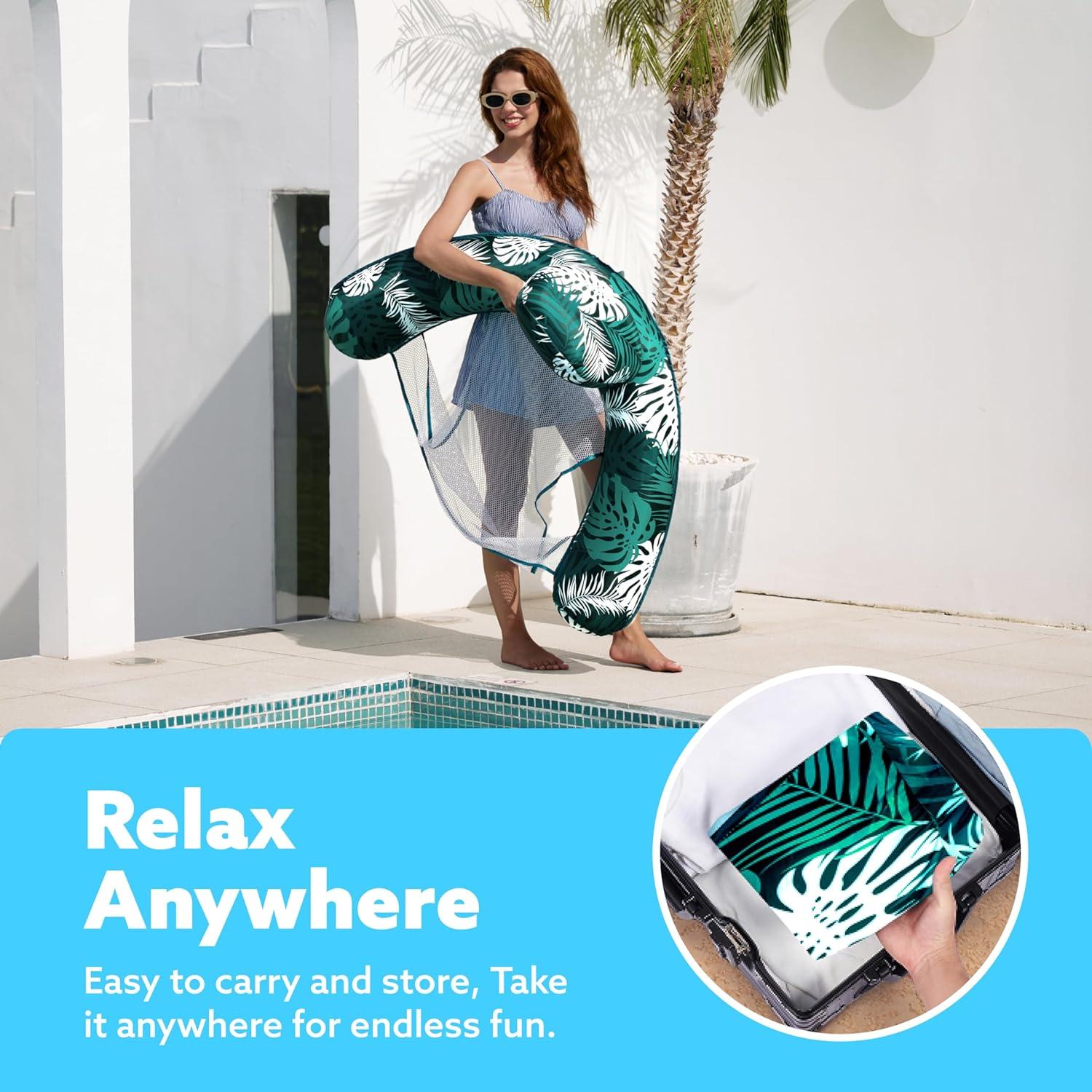 imageSLOOSH Inflatable Pool Floats AdultLounge Chair Adult with Plant PatternFloating Water HammockBlow up Pool Noodles Rafts for Relaxing Swimming Party Summer Water Beach Lake FunGreen