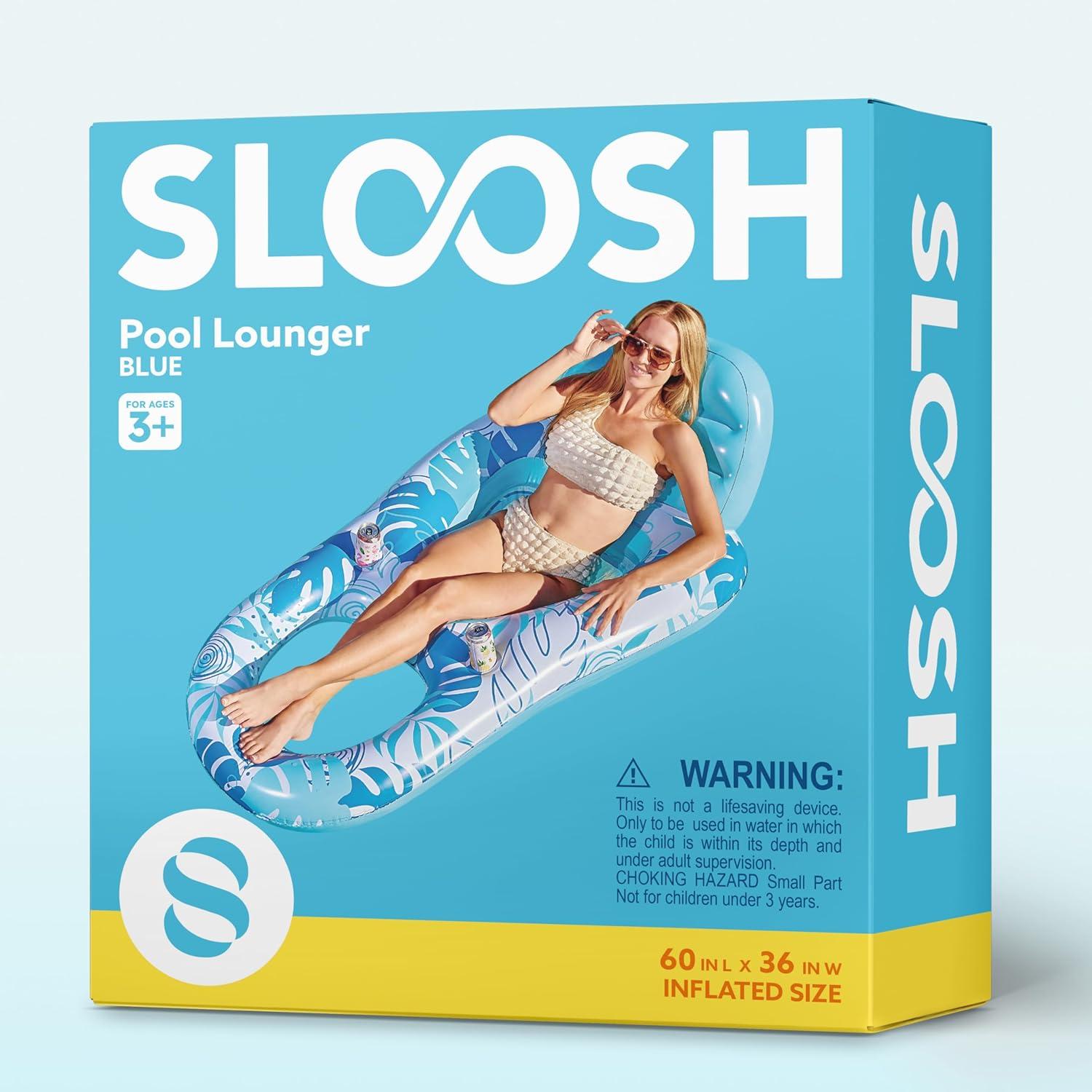 imageSLOOSH Inflatable Pool Floats Lounger Adult Pool Float Lounge Raft Floaties Water Floating Recliner Chair with Cup Holders Foot Rest Swimming FloatyBlue