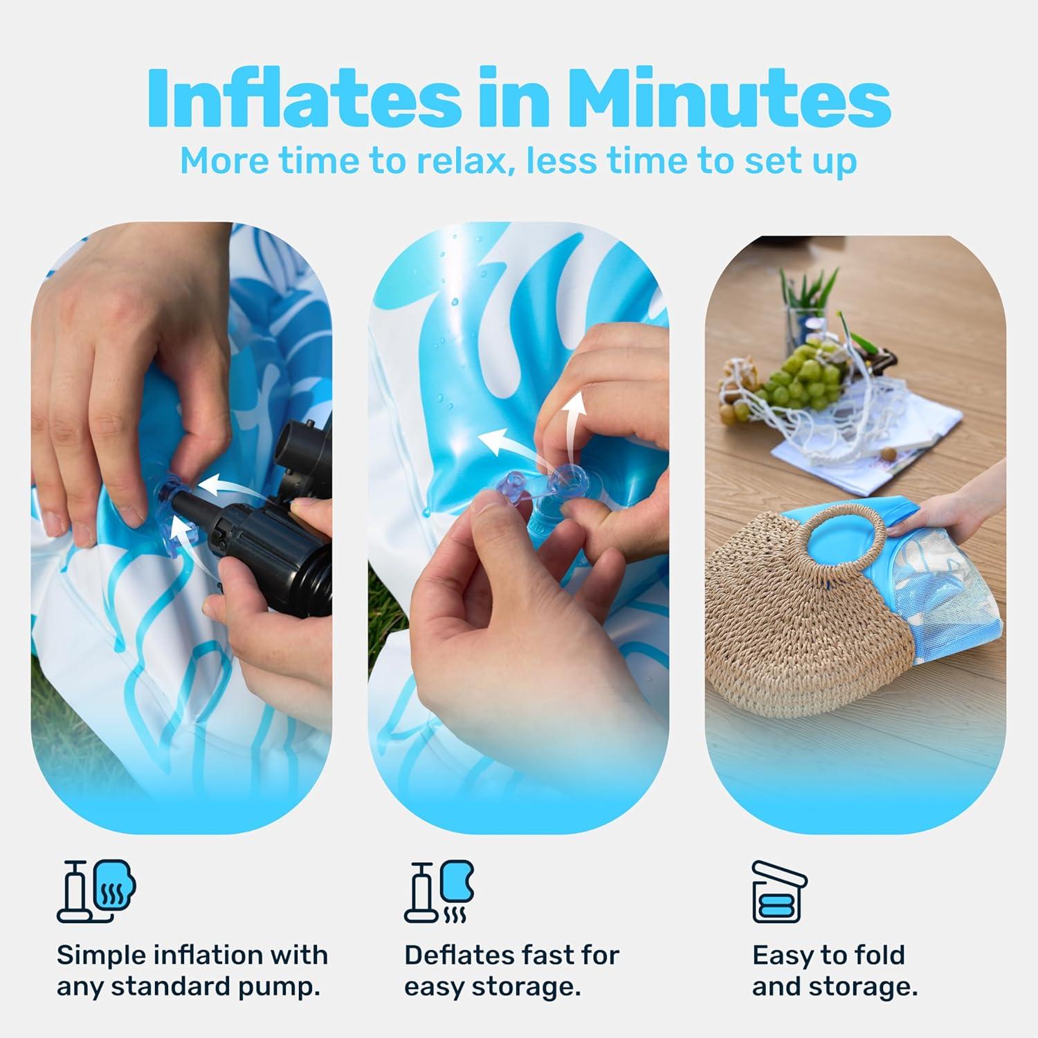 imageSLOOSH Inflatable Pool Floats Lounger Adult Pool Float Lounge Raft Floaties Water Floating Recliner Chair with Cup Holders Foot Rest Swimming FloatyBlue