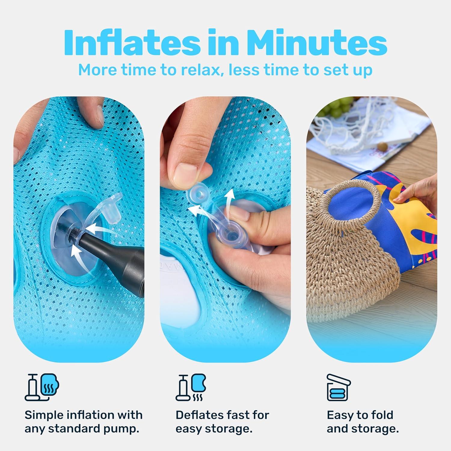 imageSLOOSH Inflatable Pool Floats Raft XL Fabric Covered Pool Mat Lounger Floaties for Adults Ultra Comfort Inflatable Water Float with Headrest for Beach Lake Swimming Pool Floating 68X34 PinkBlue