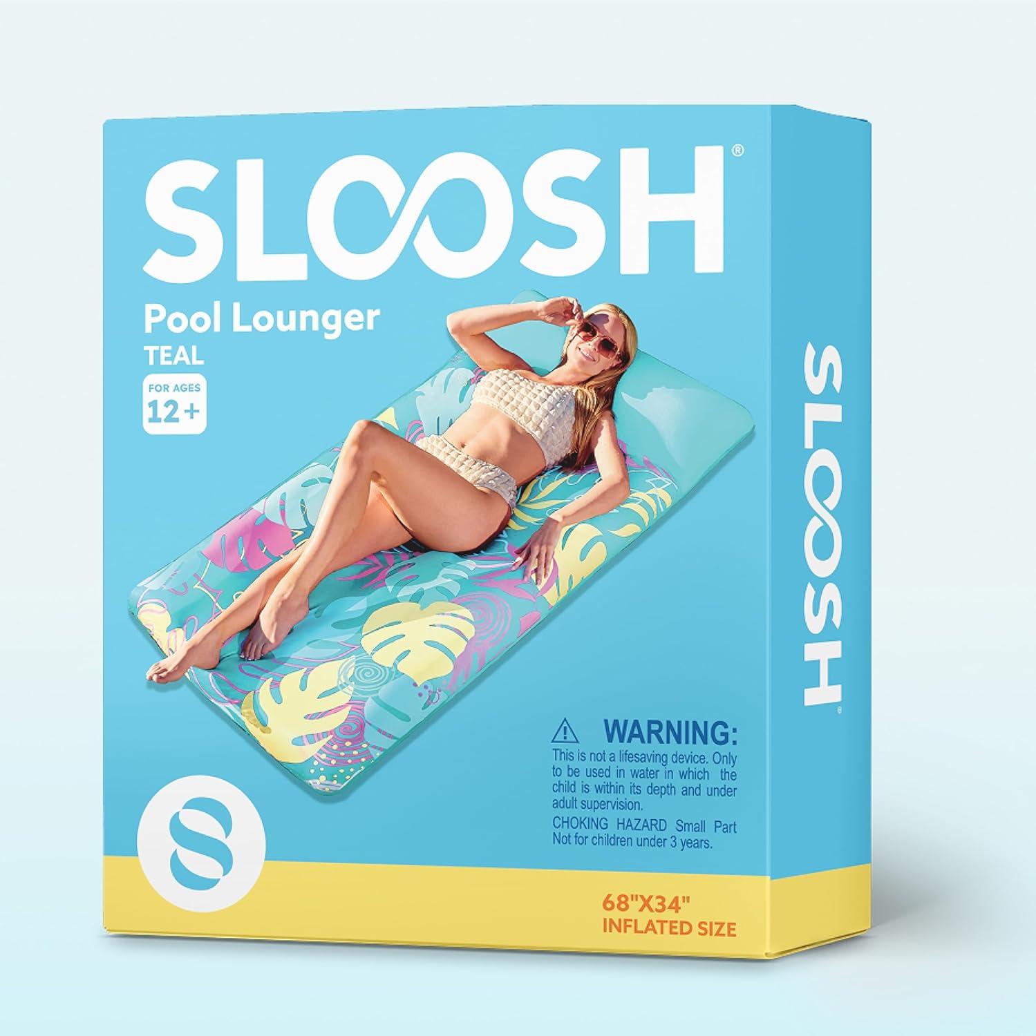 imageSLOOSH Inflatable Pool Floats Raft XL Fabric Covered Pool Mat Lounger Floaties for Adults Ultra Comfort Inflatable Water Float with Headrest for Beach Lake Swimming Pool Floating 68X34 PinkLight Blue