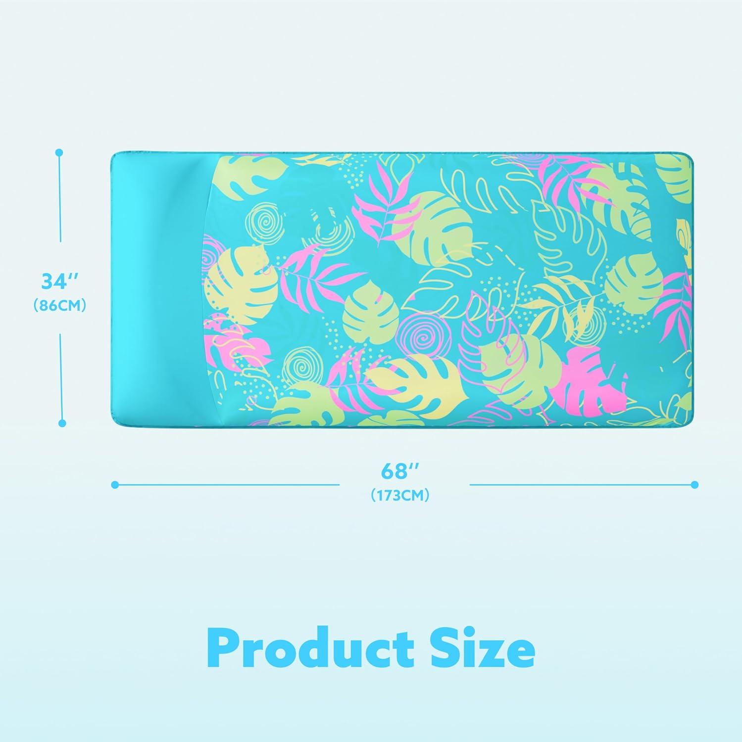 imageSLOOSH Inflatable Pool Floats Raft XL Fabric Covered Pool Mat Lounger Floaties for Adults Ultra Comfort Inflatable Water Float with Headrest for Beach Lake Swimming Pool Floating 68X34 PinkLight Blue