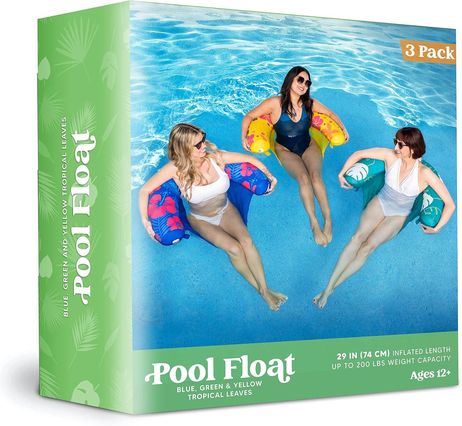 imageSLOOSH Inflatable Pool Noodle Chair 3 Packs Pool Floats Noodle Sling Floatie Swimming Party Floating Chair for Adult Party Summer Water FunLeaf and flower
