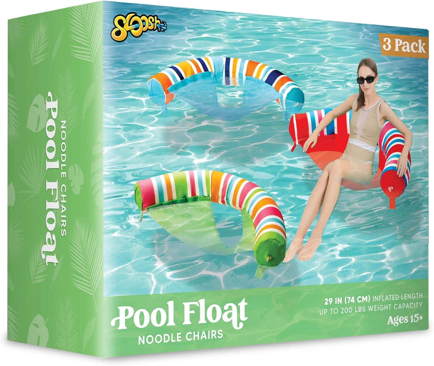 imageSLOOSH Inflatable Pool Noodle Chair 3 Packs Pool Floats Noodle Sling Floatie Swimming Party Floating Chair for Adult Party Summer Water FunStripe