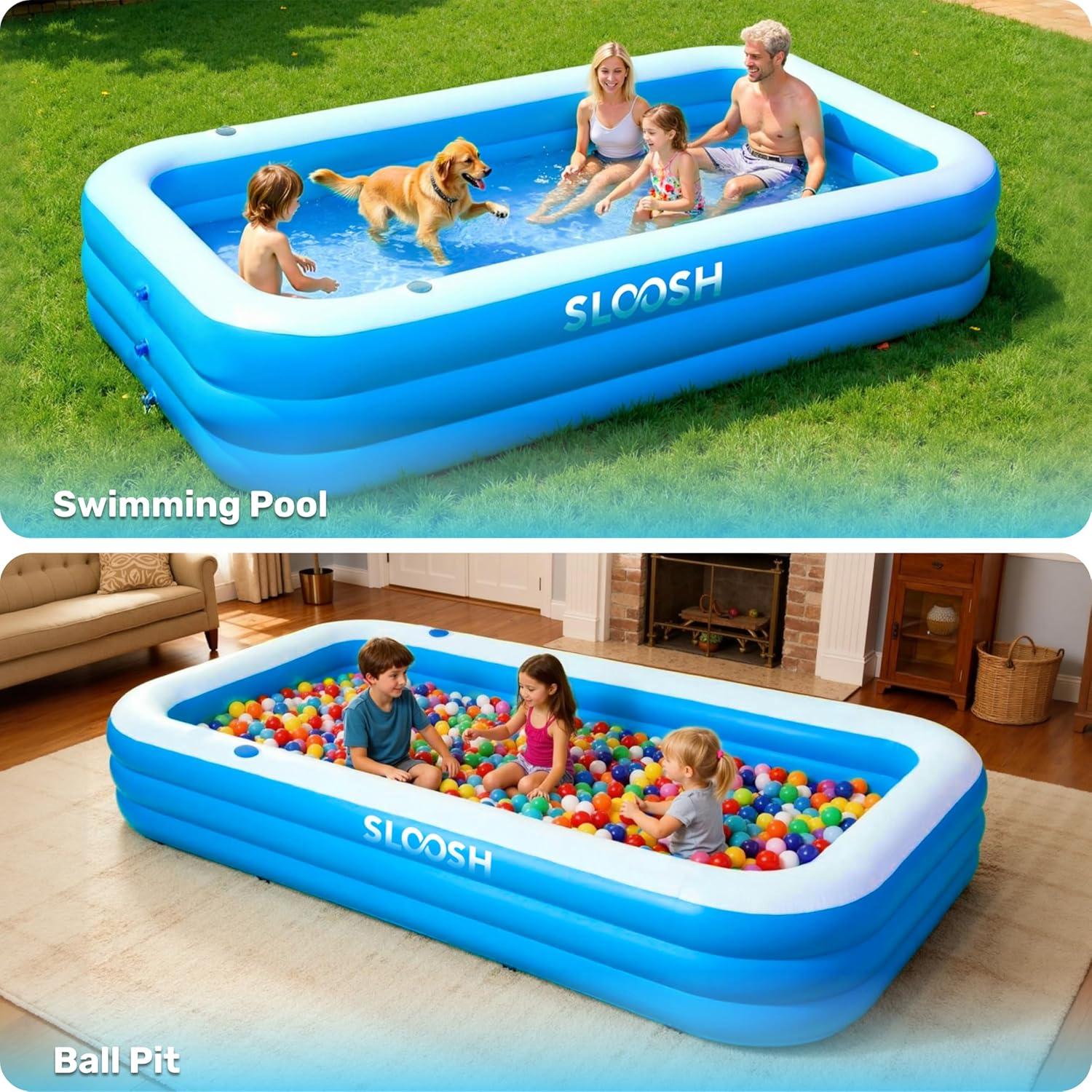 imageSLOOSH Inflatable Pool for Adults with Seats 120 x 72 x 22 FullSized Blow Up Durable Thickened Above Ground Family Pool Large Swimming Pools for Backyard Garden Lawn Summer Water Party BlueBlue