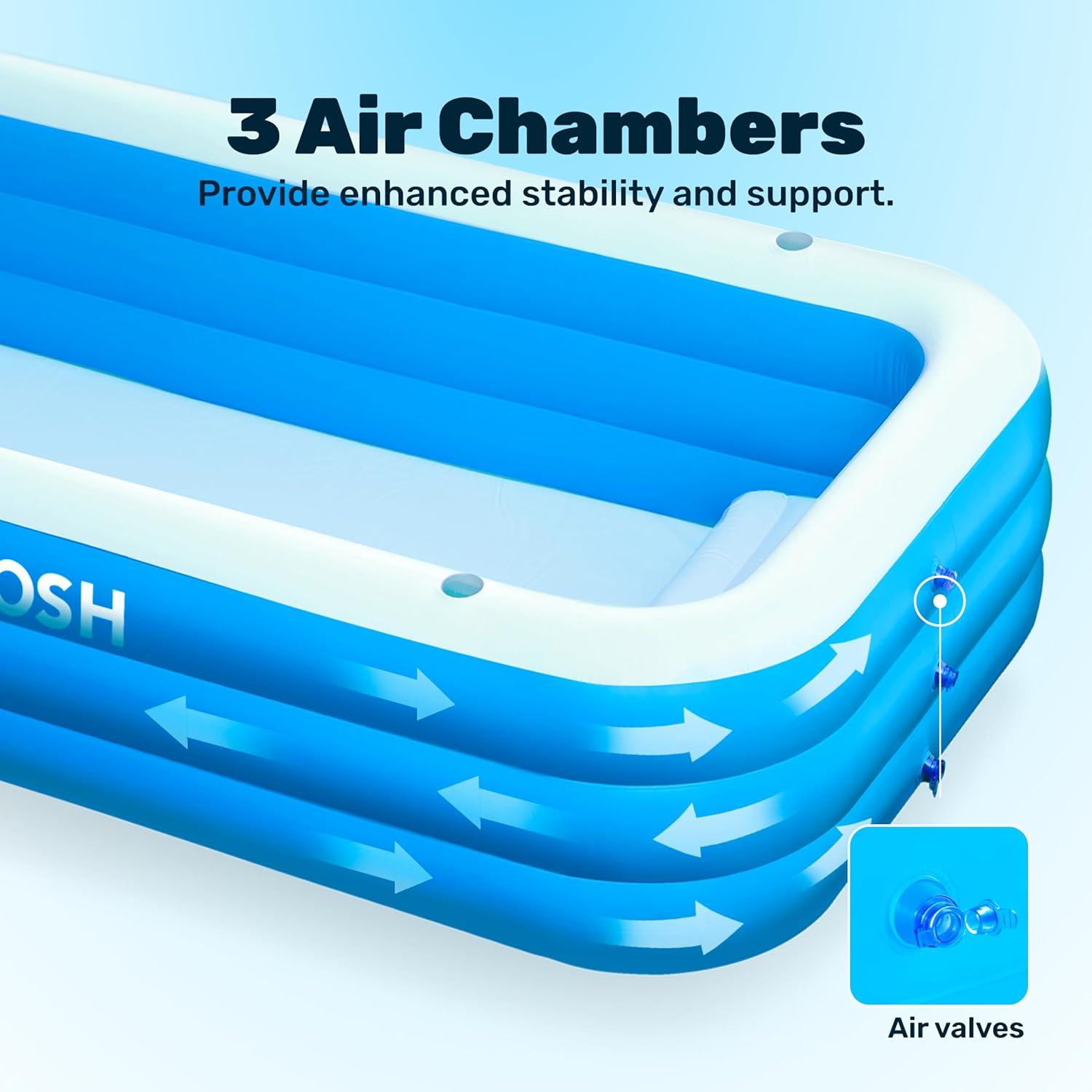 imageSLOOSH Inflatable Pool for Adults with Seats 120 x 72 x 22 FullSized Blow Up Durable Thickened Above Ground Family Pool Large Swimming Pools for Backyard Garden Lawn Summer Water Party BlueBlue