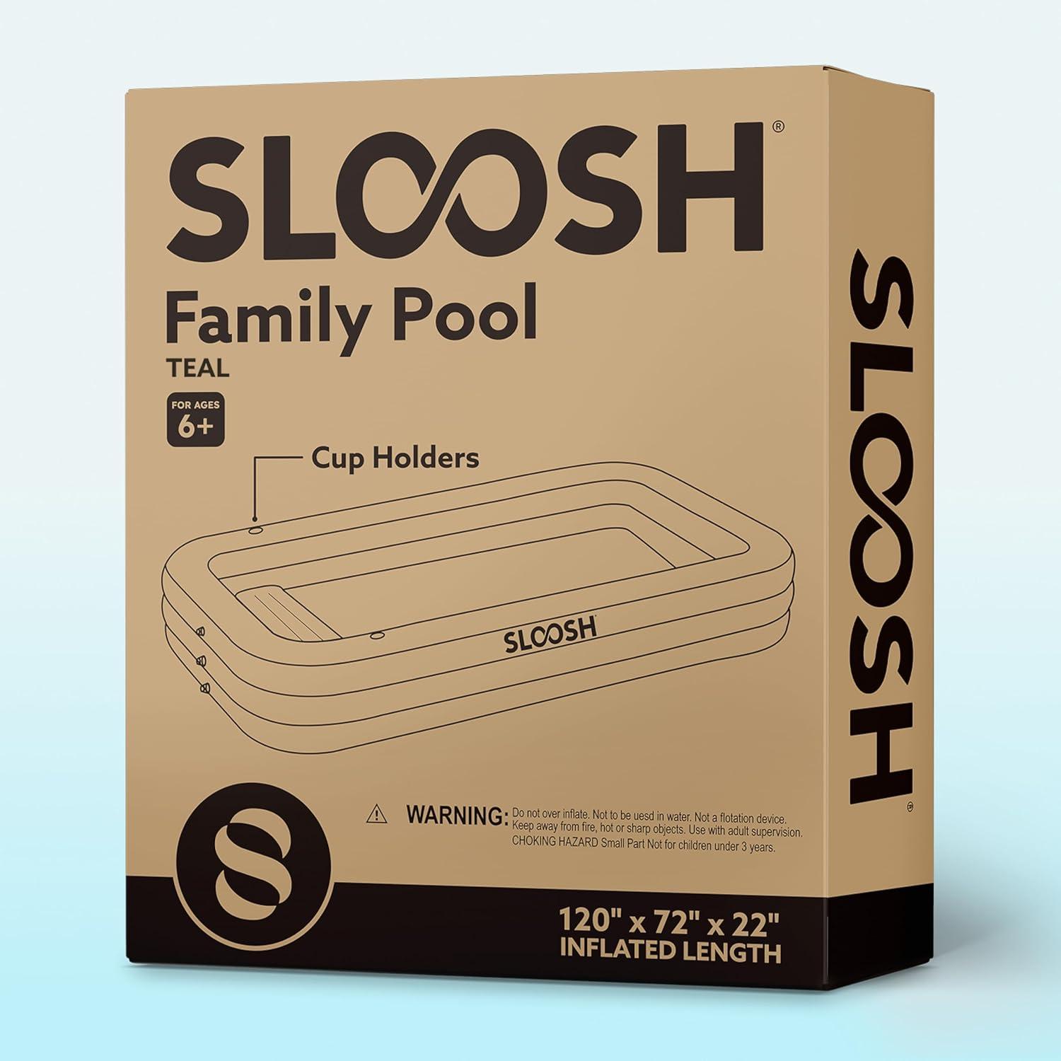 imageSLOOSH Inflatable Pool for Adults with Seats 120 x 72 x 22 FullSized Blow Up Durable Thickened Above Ground Family Pool Large Swimming Pools for Backyard Garden Lawn Summer Water Party BlueCyan