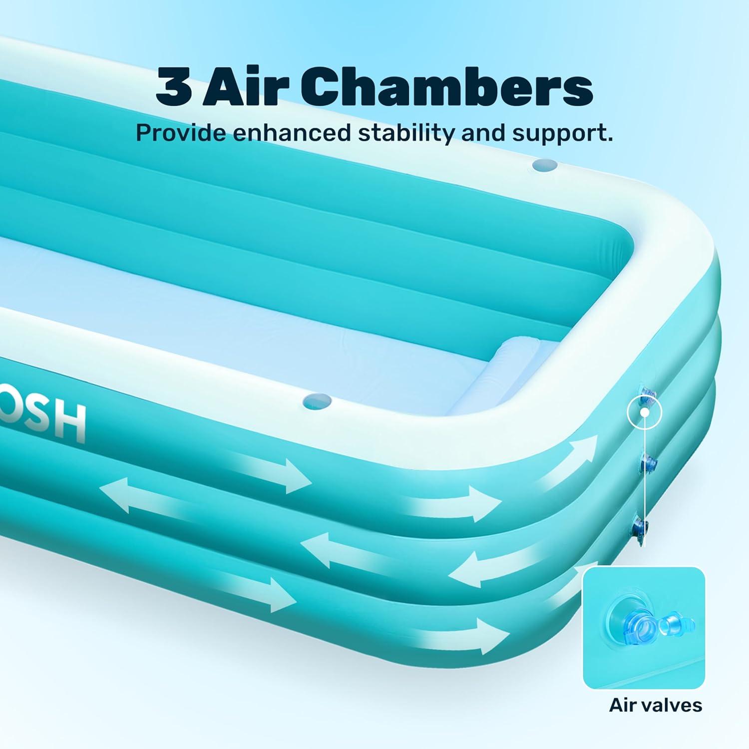 imageSLOOSH Inflatable Pool for Adults with Seats 120 x 72 x 22 FullSized Blow Up Durable Thickened Above Ground Family Pool Large Swimming Pools for Backyard Garden Lawn Summer Water Party BlueCyan
