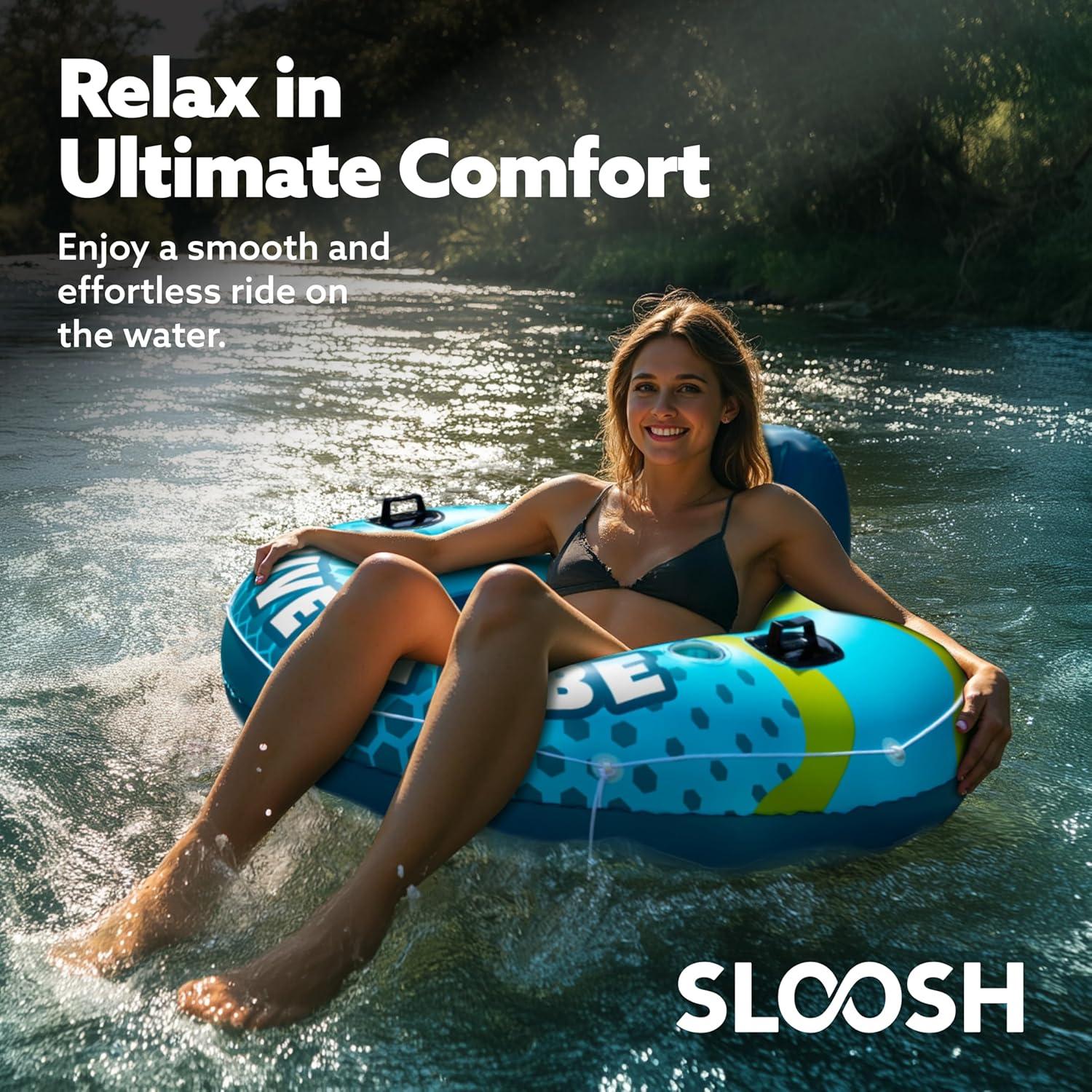 imageSLOOSH Inflatable River Tubes Float Heavy Duty Pool Tube Floats for Adults FloatingBlue