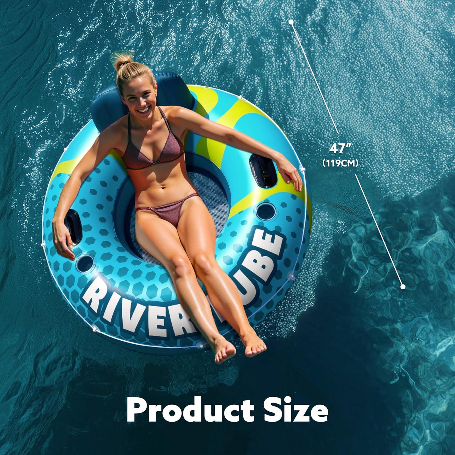 imageSLOOSH Inflatable River Tubes Float Heavy Duty Pool Tube Floats for Adults FloatingBlue