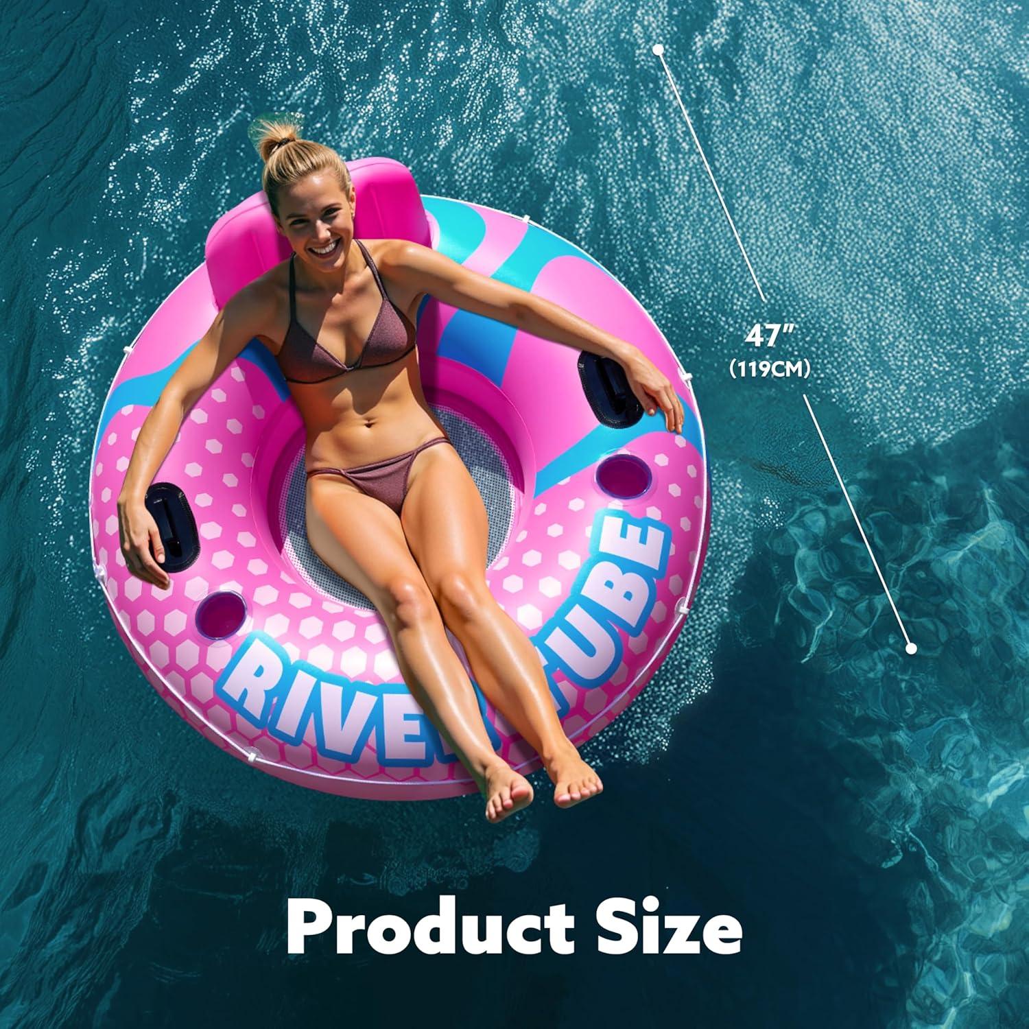imageSLOOSH Inflatable River Tubes Float Heavy Duty Pool Tube Floats for Adults FloatingPink