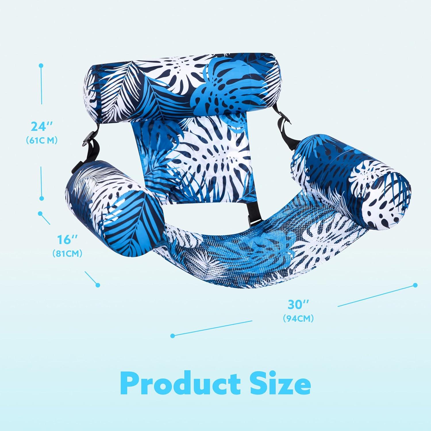 imageSLOOSH Pool Floats Chairs AdultInflatable Pool LoungePlant Pattern Floating Mat HammockBlow up Water Chairs Noodles rafts for Party Summer Water Beach FunBlue leaves