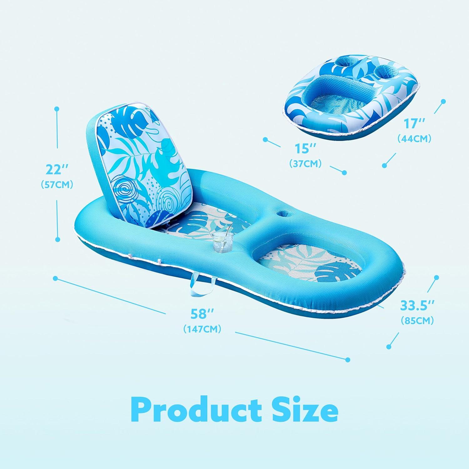 imageSLOOSH Pool Floats Lounger Adult Fabric Pool Floaties Lounge Convertible 2in1 Floating Water Floaty with Cup Holders Adjustable Backrest Recliner for Pool PartyBlue