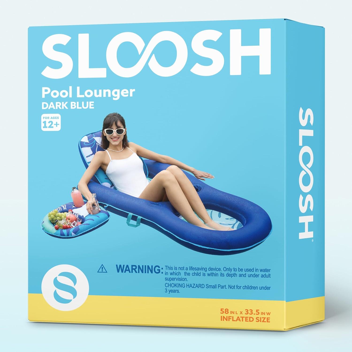 imageSLOOSH Pool Floats Lounger Adult Fabric Pool Floaties Lounge Convertible 2in1 Floating Water Floaty with Cup Holders Adjustable Backrest Recliner for Pool PartyDark Blue
