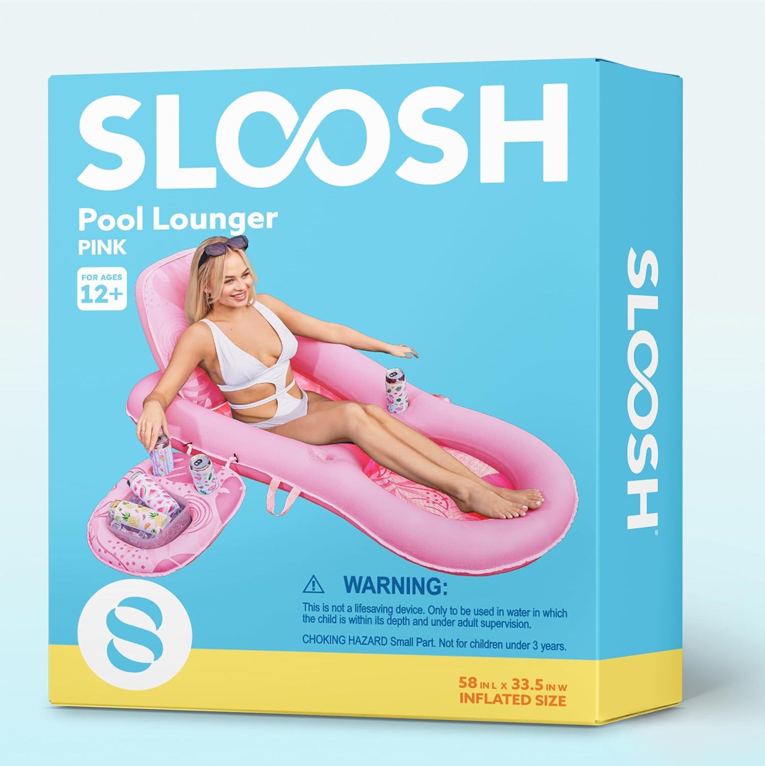 imageSLOOSH Pool Floats Lounger Adult Fabric Pool Floaties Lounge Convertible 2in1 Floating Water Floaty with Cup Holders Adjustable Backrest Recliner for Pool PartyPink